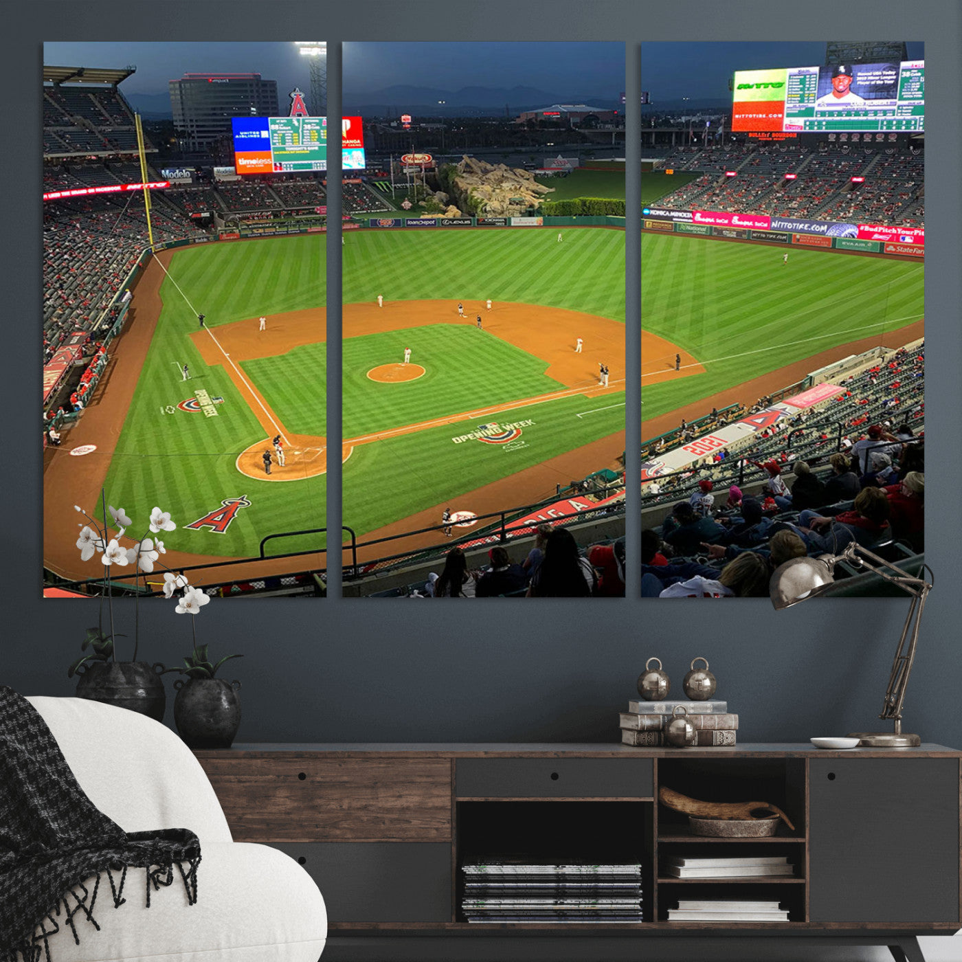 93707-MGV-CV-36X24-Los Angeles Stadium Wall Art Canvas Print, Framed Angel Stadium Field Art Picture Print, Anaheim Stadium Perfect Sports Room Decor