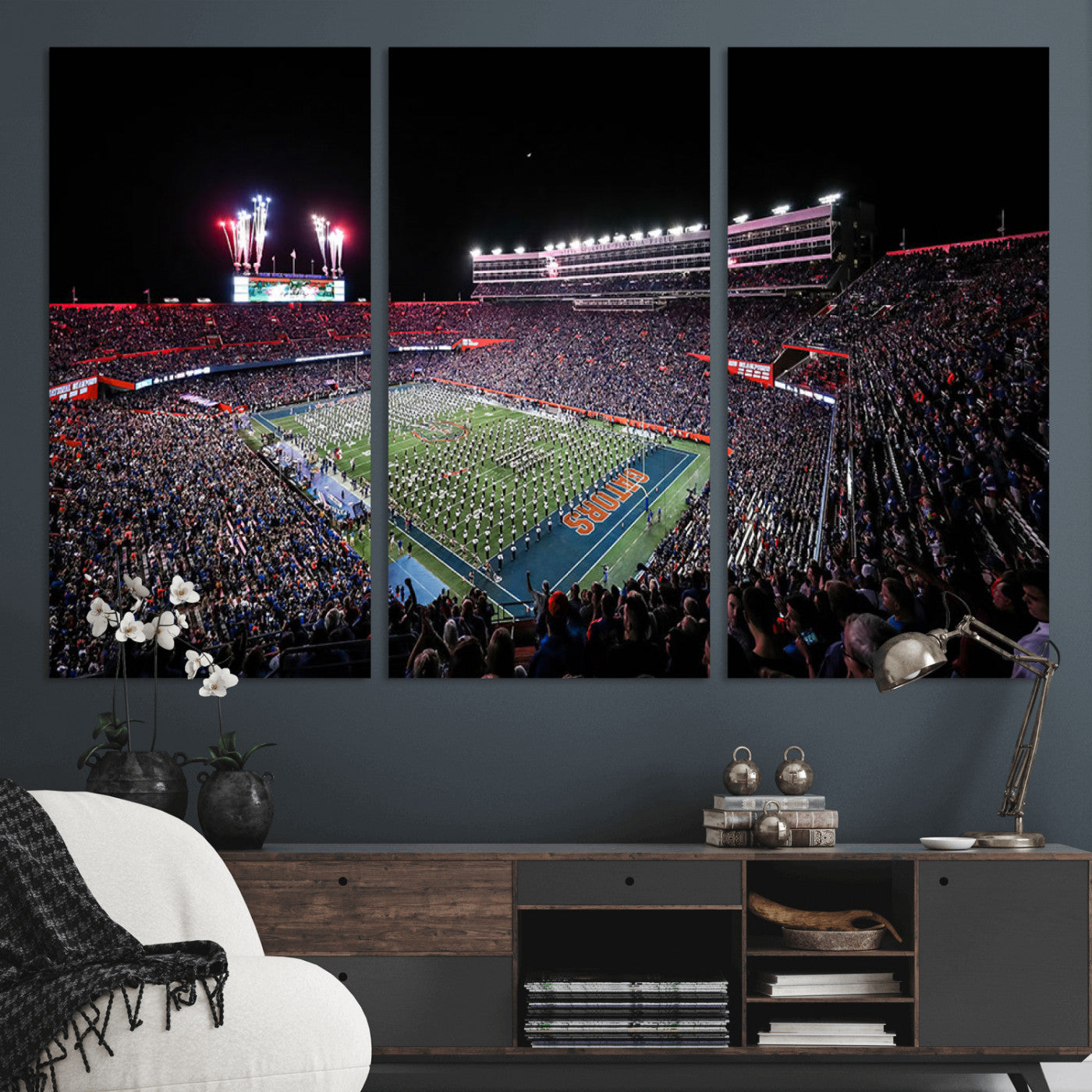 46899-MGV-CV-36X24-Ben Hill Griffin Stadium Wall Art Canvas Print, Framed Football Stadium Art Picture Print, Florida Football Stadium Perfect Sport