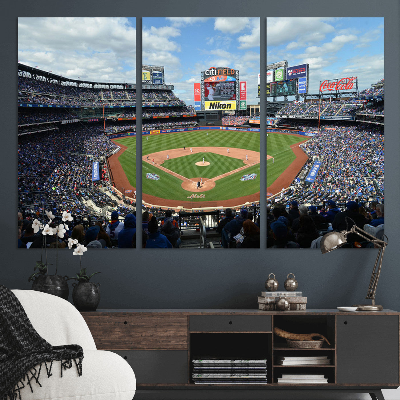 22910-MGV-CV-36X24-City Field Stadium Wall Art Canvas Print, Framed New York Stadium Art Picture Print, City Field Perfect Sport Room Decor Artwork