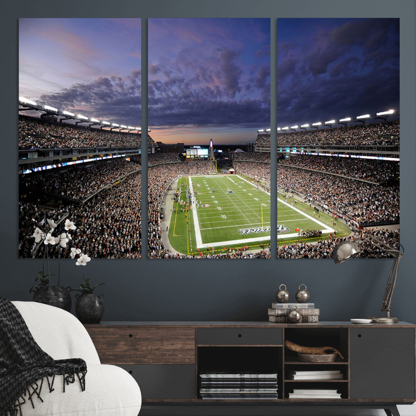 52712-MGV-CV-36X24-Gillette Stadium Field Wall Art Canvas Print, Framed Massachusetts Stadium Art Picture Print, Gillette Stadium Perfect Sport Room