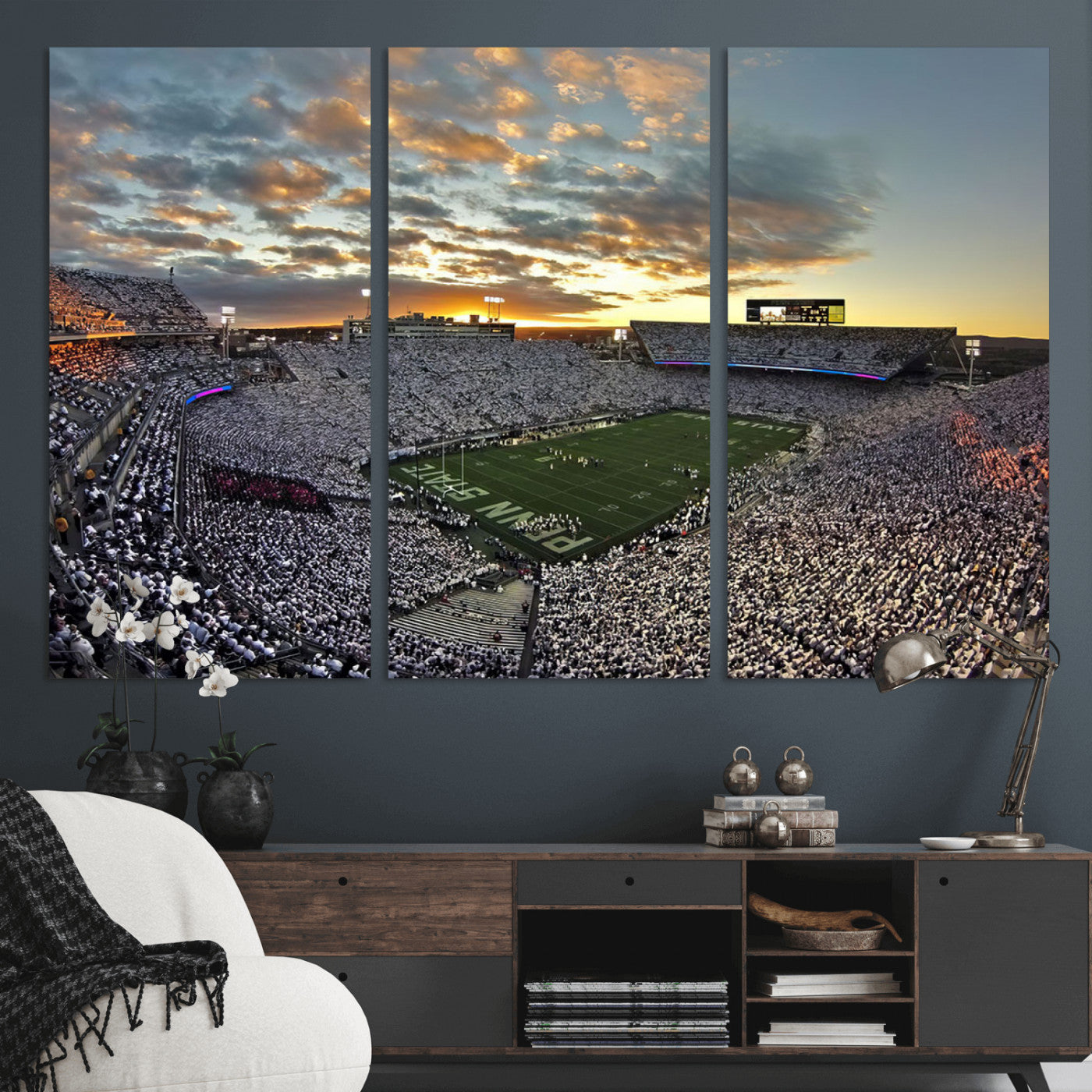 38807-MGV-CV-36X24-Beaver Stadium Wall Art Canvas Print, Framed Beaver Stadium Field Art Picture Print, Football Stadium Perfect Sport Room Decor