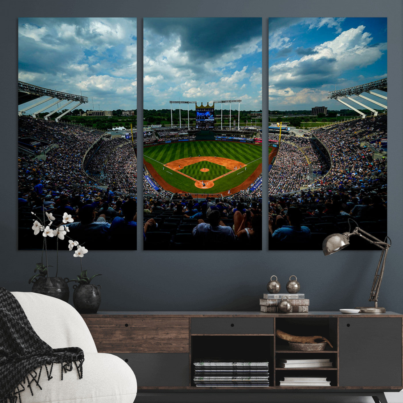 37127-MGV-CV-36X24-Kauffman Stadium Wall Art Canvas Print, Framed Kansas City Royals Field Art Picture Print, Baseball Stadium Perfect Sport Room