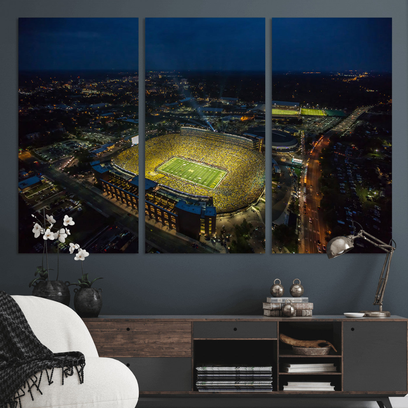 52519-MGV-CV-36X24-Michigan Football Stadium Wall Art Canvas Print, Framed Michigan Stadium Art Picture Print, Michigan Wolverines Field Perfect