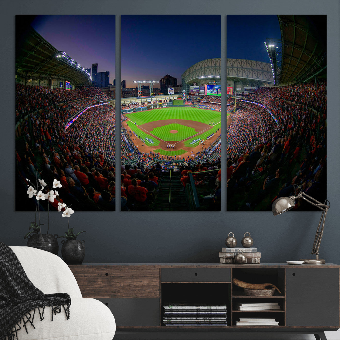44322-MGV-CV-36X24-Minute Maid Park Wall Art Canvas Print, Framed Houston Astros Stadium Art Picture Print, Houston Astros Field Perfect Sports Room