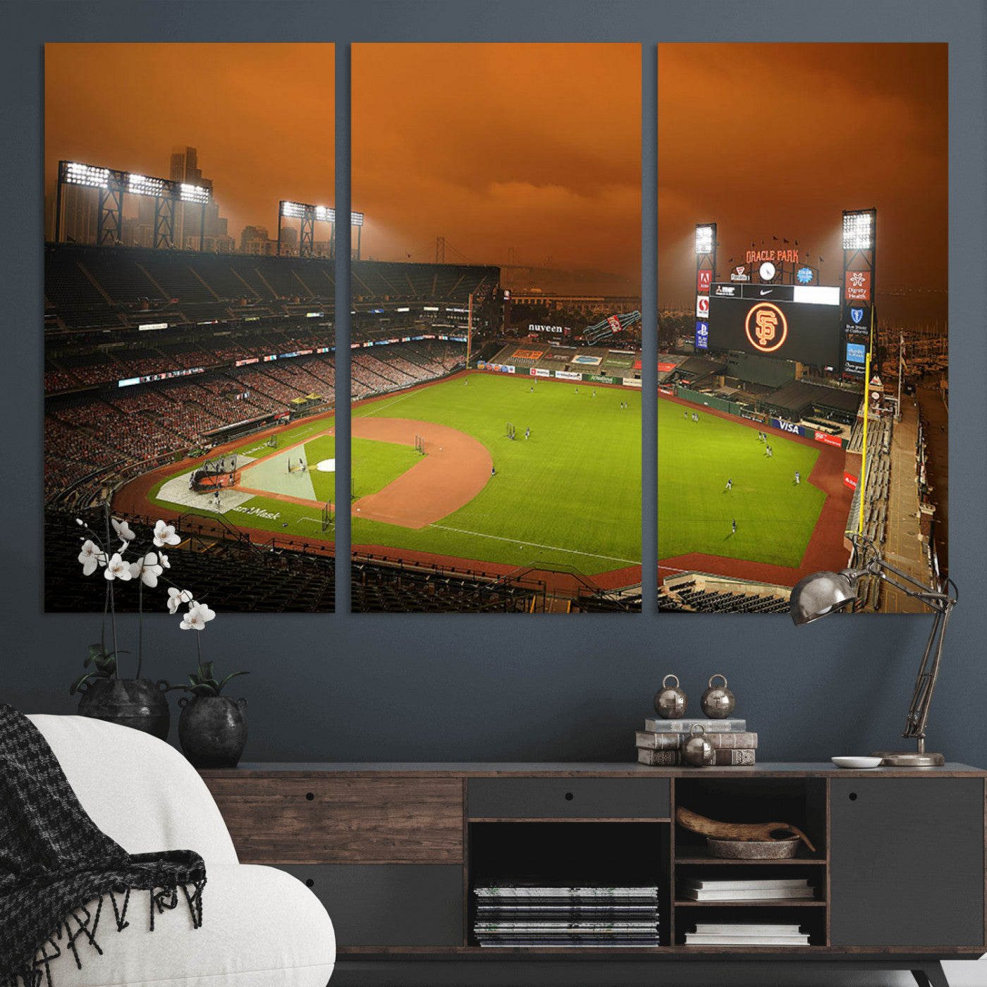 31315-MGV-CV-36X24-Oracle Park Stadium Wall Art Canvas Print, Framed California Stadium Art Picture Print, Oracle Park Field Perfect Sport Room Decor