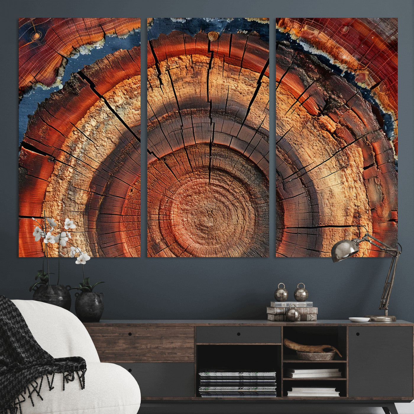 28555-MGV-CV-36X24-Tree Ring Wall Art – Rustic Wood Grain Canvas Print, Natural Texture Abstract Artwork Poster for Living Room, Bedroom, Office,