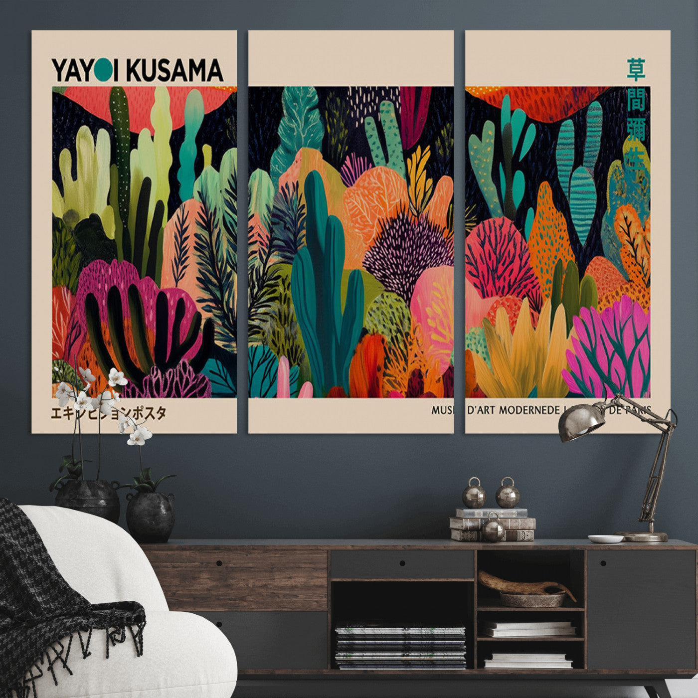 45711-MGV-CV-36X24-Yayoi Kusama Wall Art Canvas Print, Framed Abstract Yayoi Kusama Art Picture Print, Japanese Wabi Sabi Perfect Modern Abstract