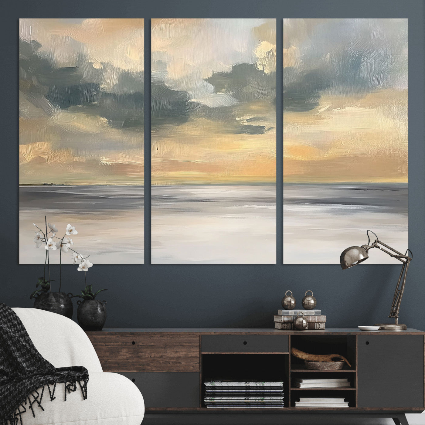 45544-MGV-CV-36X24-Ocean Sunset Wall Art – Serene Seascape Canvas Print with Golden Sky and Calm Water, Coastal Beach Artwork for Living Room,