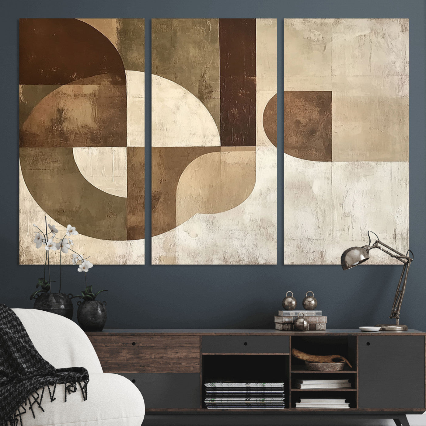 59767-MGV-CV-36X24-Abstract Geometric Shapes Wall Art – Modern Minimalist Canvas Print, Neutral Brown Beige Tan Artwork for Living Room, Bedroom,