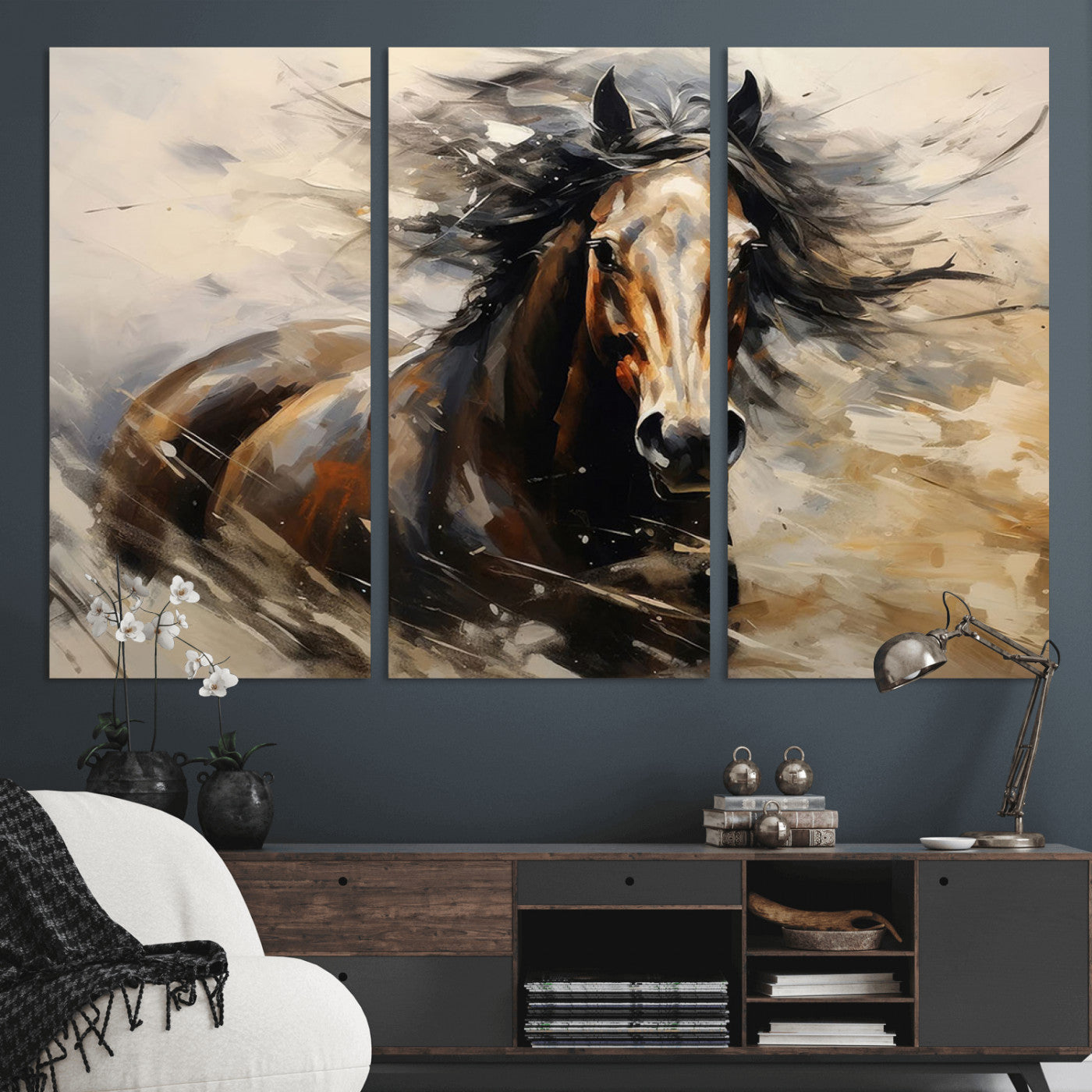 53001-MGV-CV-36X24-Wild Horse Wall Art – Majestic Stallion Canvas Print with Flowing Mane, Rustic Western Style Painting for Living Room, Office or