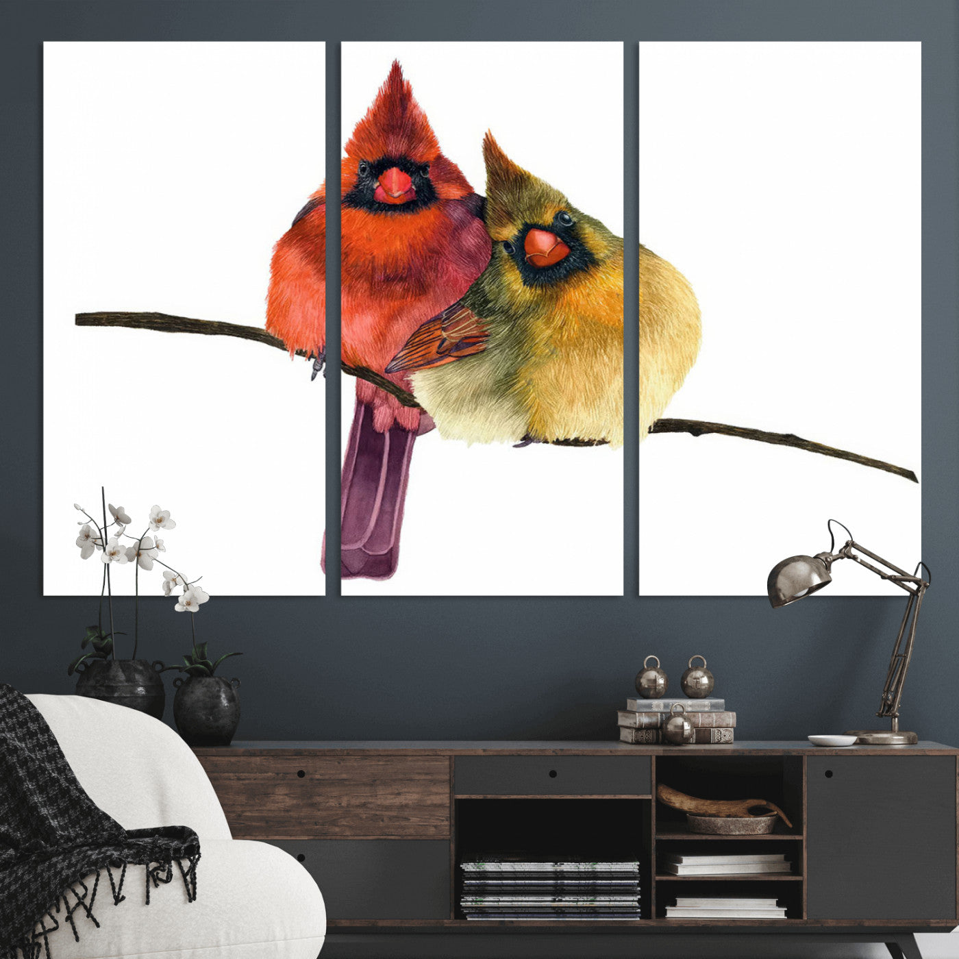67752-MGV-CV-48X32-3P-Cardinal Couple Wall Art – Male and Female Cardinal Canvas Print, Romantic Bird Artwork for Nature Lovers, Living Room, Bedroom,