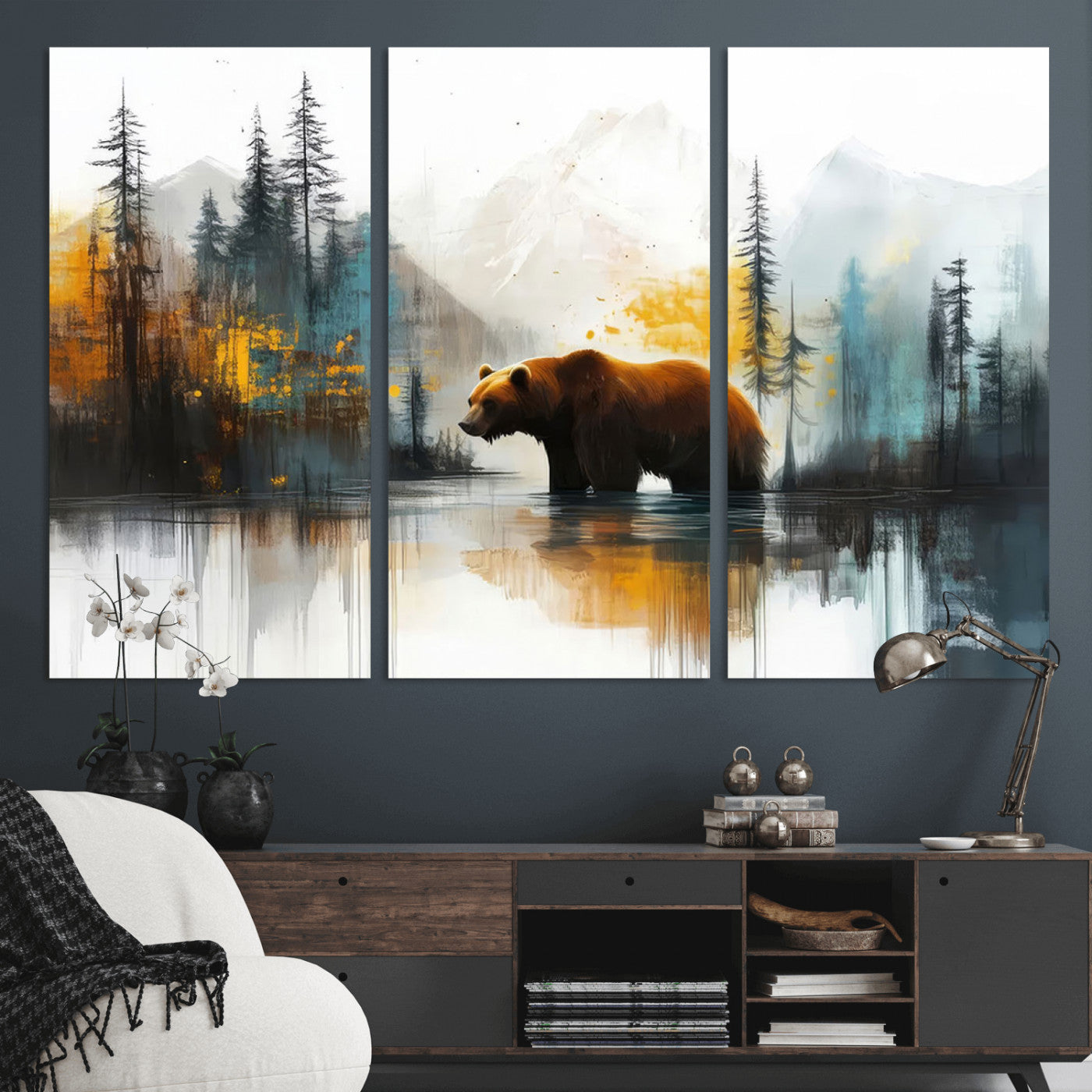 50308-MGV-CV-36X24-Bear Wilderness Wall Art – Mountain Forest Canvas Print, Rustic Cabin Decor with Wildlife Landscape, Nature Artwork for Lodge,