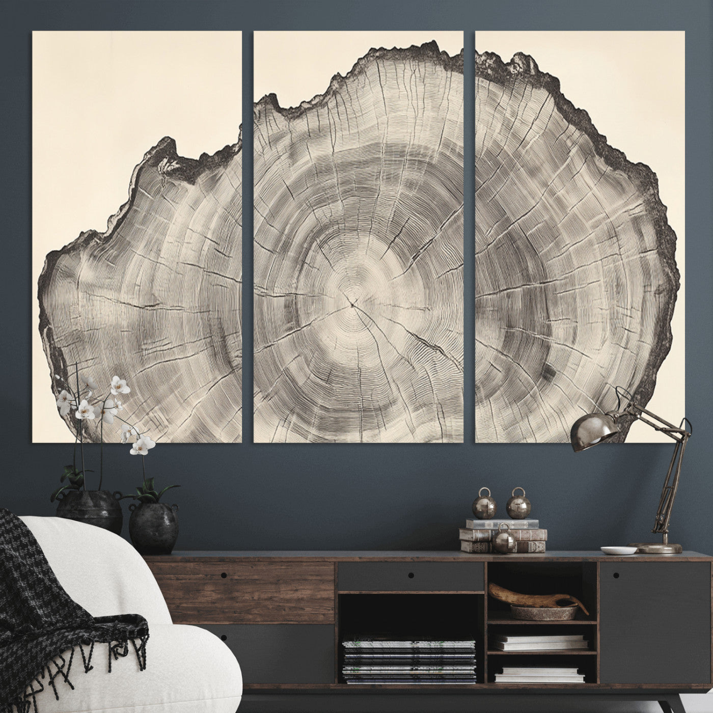 98921313-MGV-CV-36X24-Tree Ring Wall Art Canvas Print, Framed Wood Slice Art Picture Print, Minimalist Wood Perfect Rustic Academic Decor Artwork