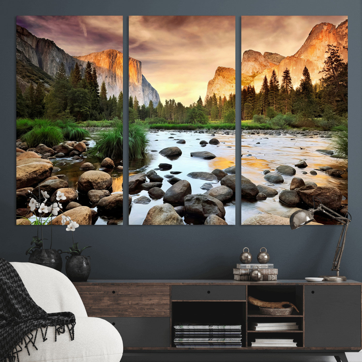 90956031-MGV-CV-36X24-Yosemite Valley Wall Art – Scenic Mountain River Landscape Canvas Print, Nature Photography for Living Room, Bedroom, Cabin,