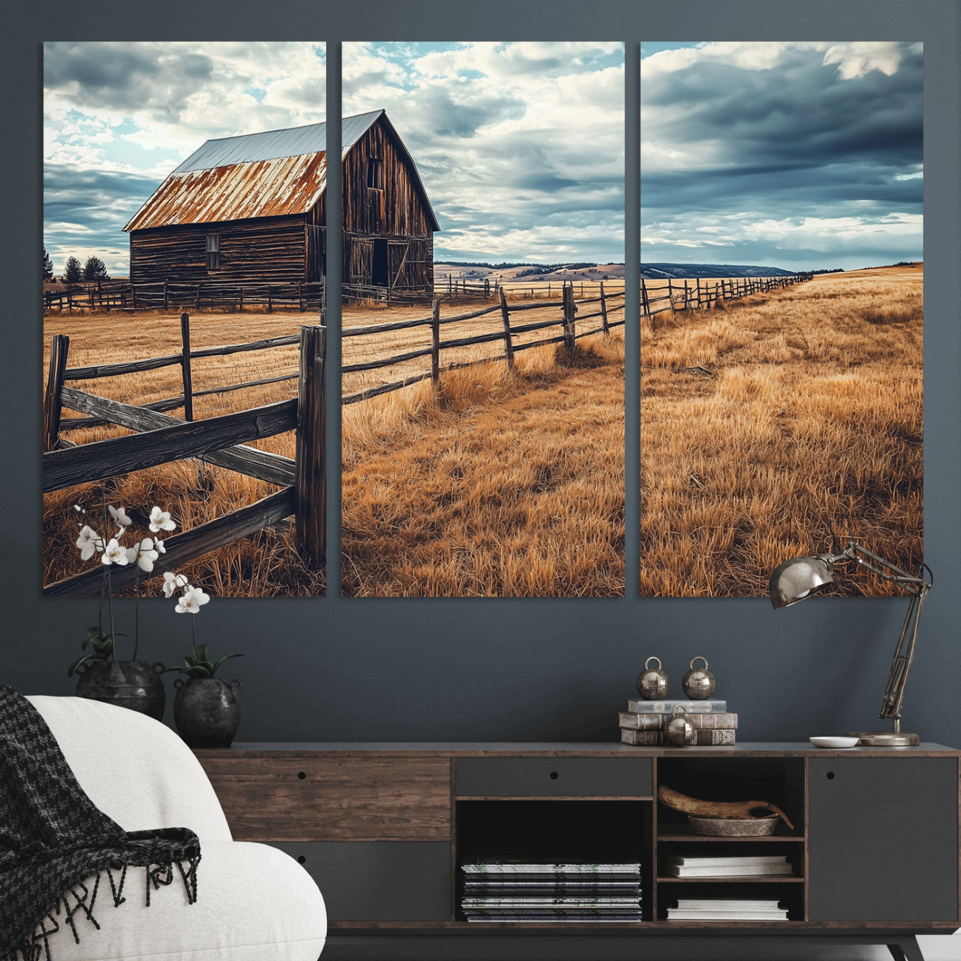 69356982-MGV-CV-36X24-Old Barn Wall Art Canvas Print, Framed Rustic Fence Art Picture Print, Wooden Farmhouse Perfect Rustic Farmhouse Decor Artwork