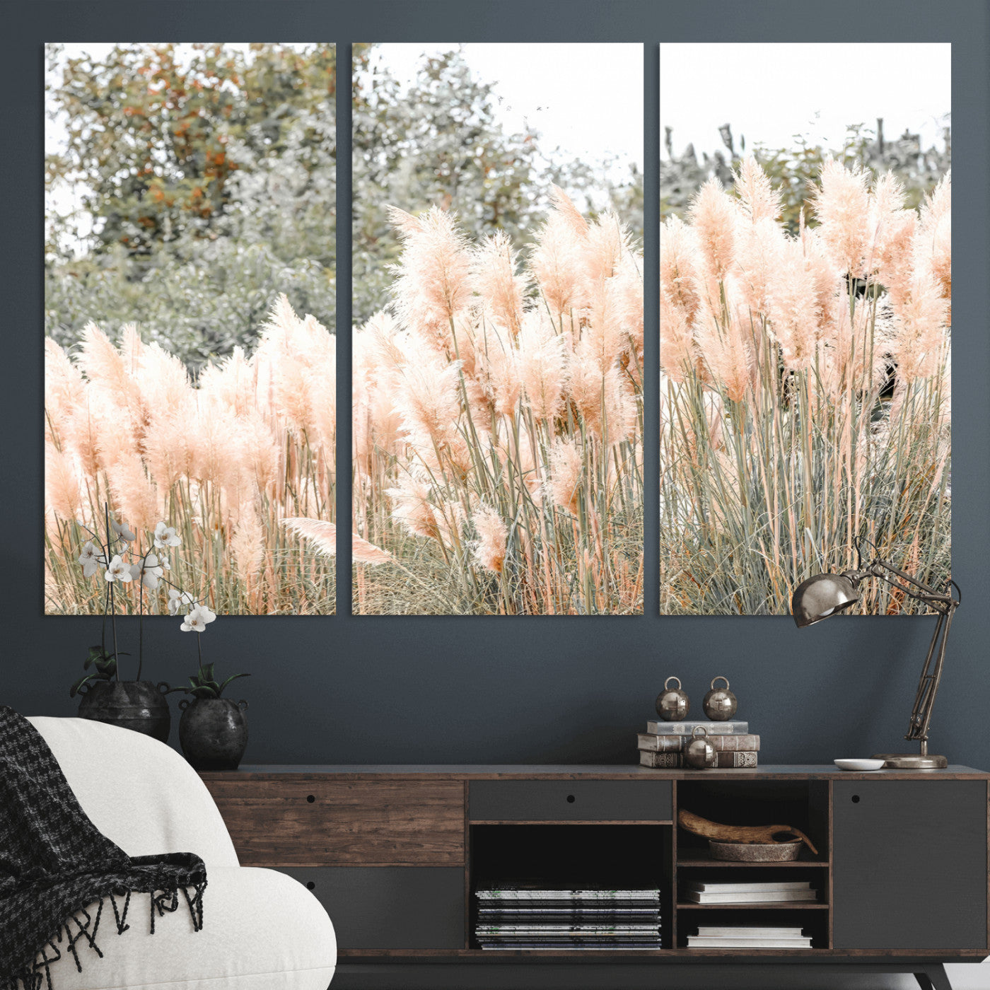 21826392-MGV-CV-36X24-Pampas Grass Wall Art Canvas Print, Framed Soft Pampas Art Picture Print, Pastel Grasses Perfect Soft Neutral Boho Decor Artwork