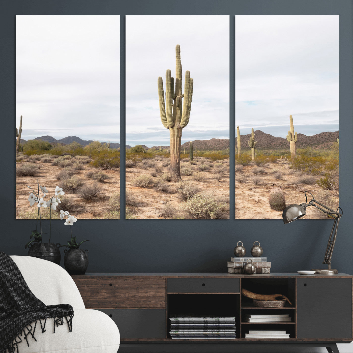 96147924-MGV-CV-36X24-Saguaro Cactus Wall Art Canvas Print, Framed Desert Cactus Art Picture Print, Earthy Desert Perfect Southwestern Boho Decor