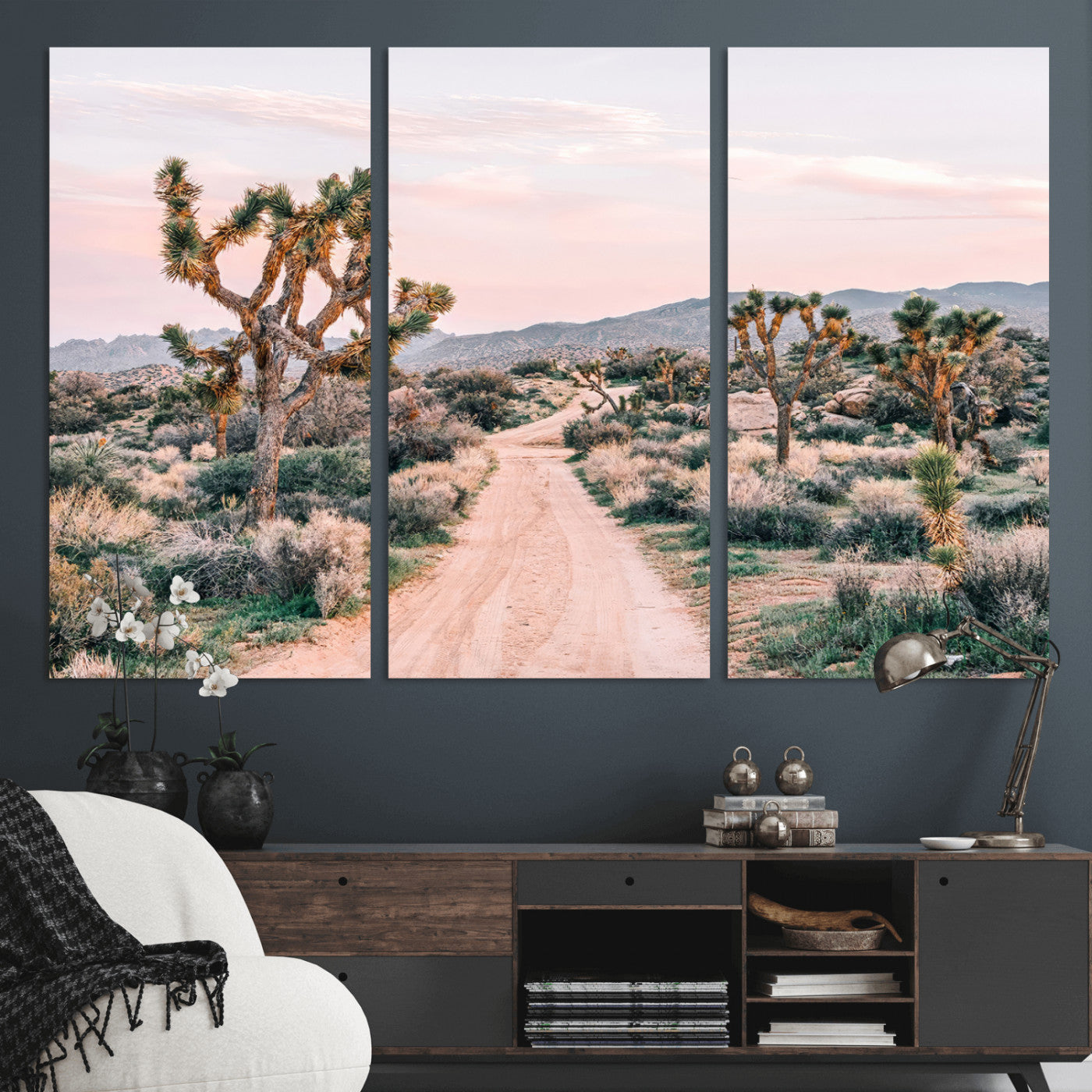 12540952-MGV-CV-36X24-Joshua Tree Park Wall Art Canvas Print, Framed Desert Road Art Picture Print, Sunset Drive Perfect Southwestern Boho Decor Artwork