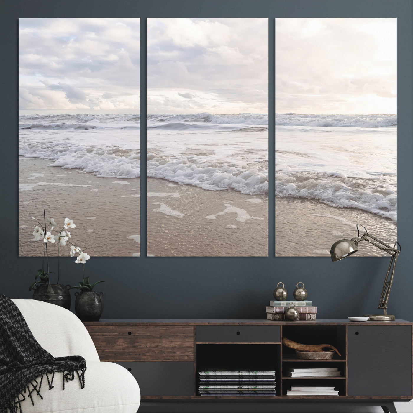 70596264-MGV-CV-36X24-Ocean Waves Wall Art Canvas Print, Framed Coastal Shoreline Art Picture Print, Sea Foam Perfect Coastal Minimalist Decor Artwork