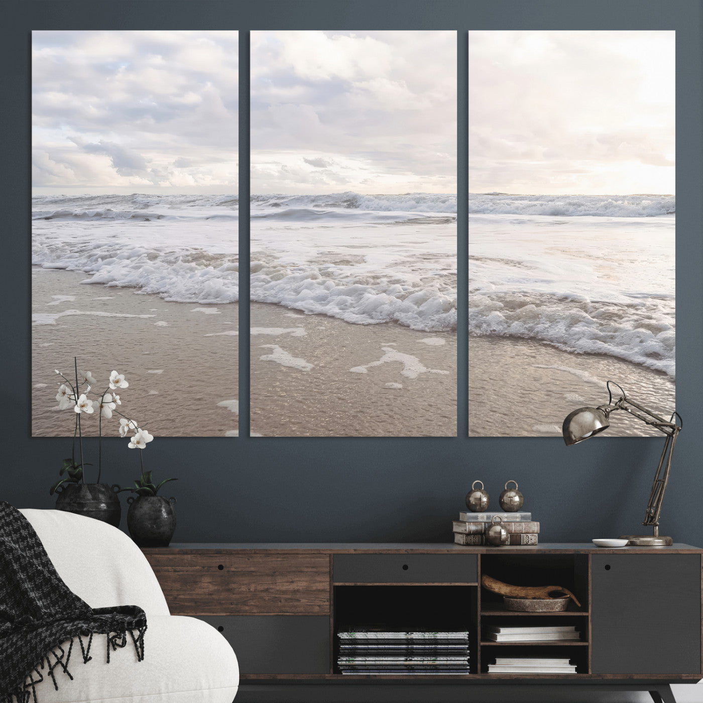 70596264-MGV-CV-36X24-Ocean Waves Wall Art Canvas Print, Framed Coastal Shoreline Art Picture Print, Sea Foam Perfect Coastal Minimalist Decor Artwork