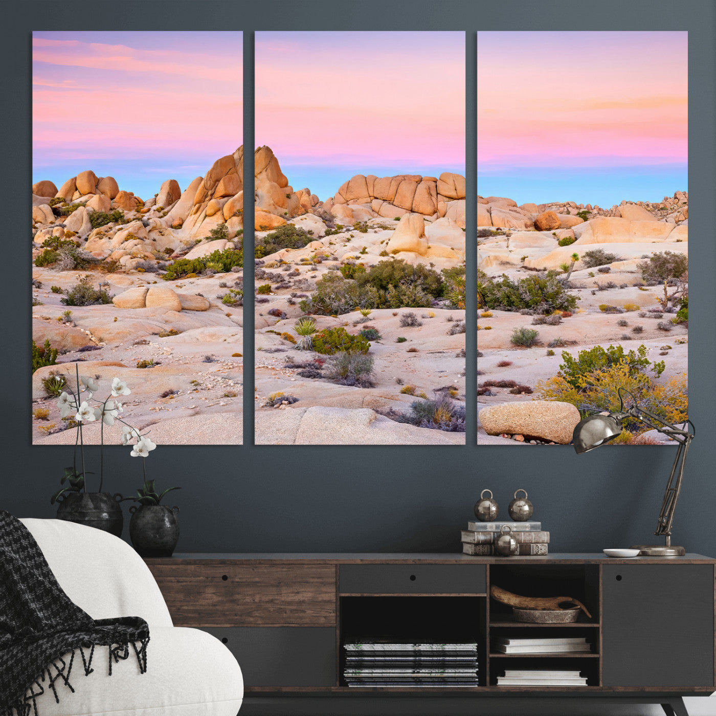 96167137-MGV-CV-36X24-Vibrant Sunset Sky Wall Art Canvas Print, Framed Joshua Tree Art Picture Print, Rugged Terrain Perfect Southwestern Boho Decor