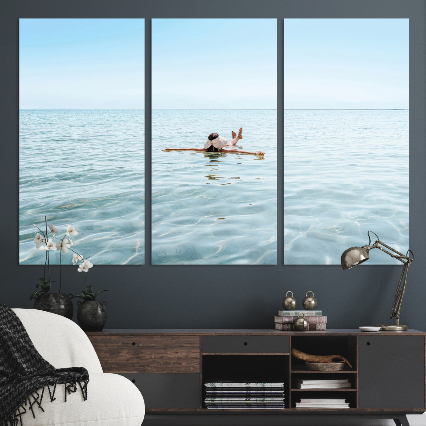 32624554-MGV-CV-36X24-Swimming Relaxation Wall Art Canvas Print, Framed Peaceful Water Art Picture Print, Clear Sea Perfect Minimalist Aquatic Decor