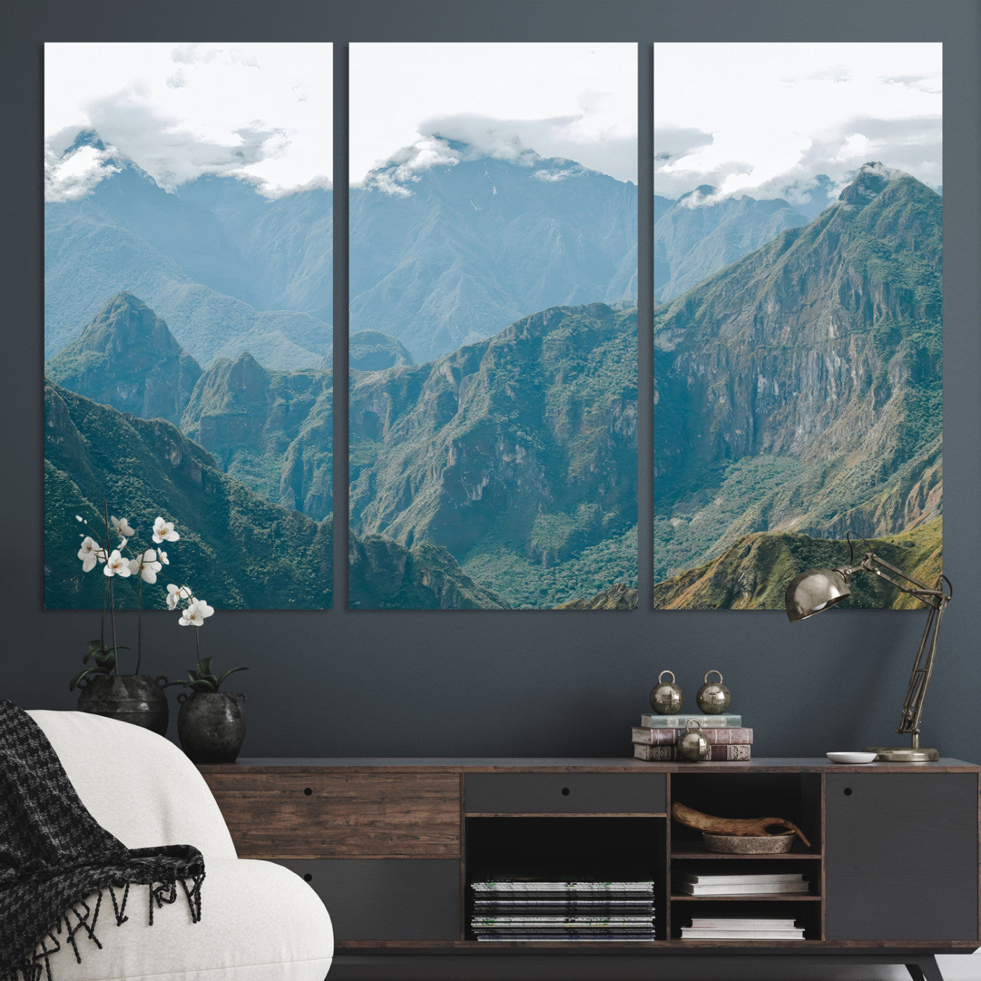 79393816-MGV-CV-36X24-Misty Mountain Wall Art Canvas Print, Framed Cloudy Andean Art Picture Print, Rugged Mountain Perfect Rustic Nature Decor Artwork