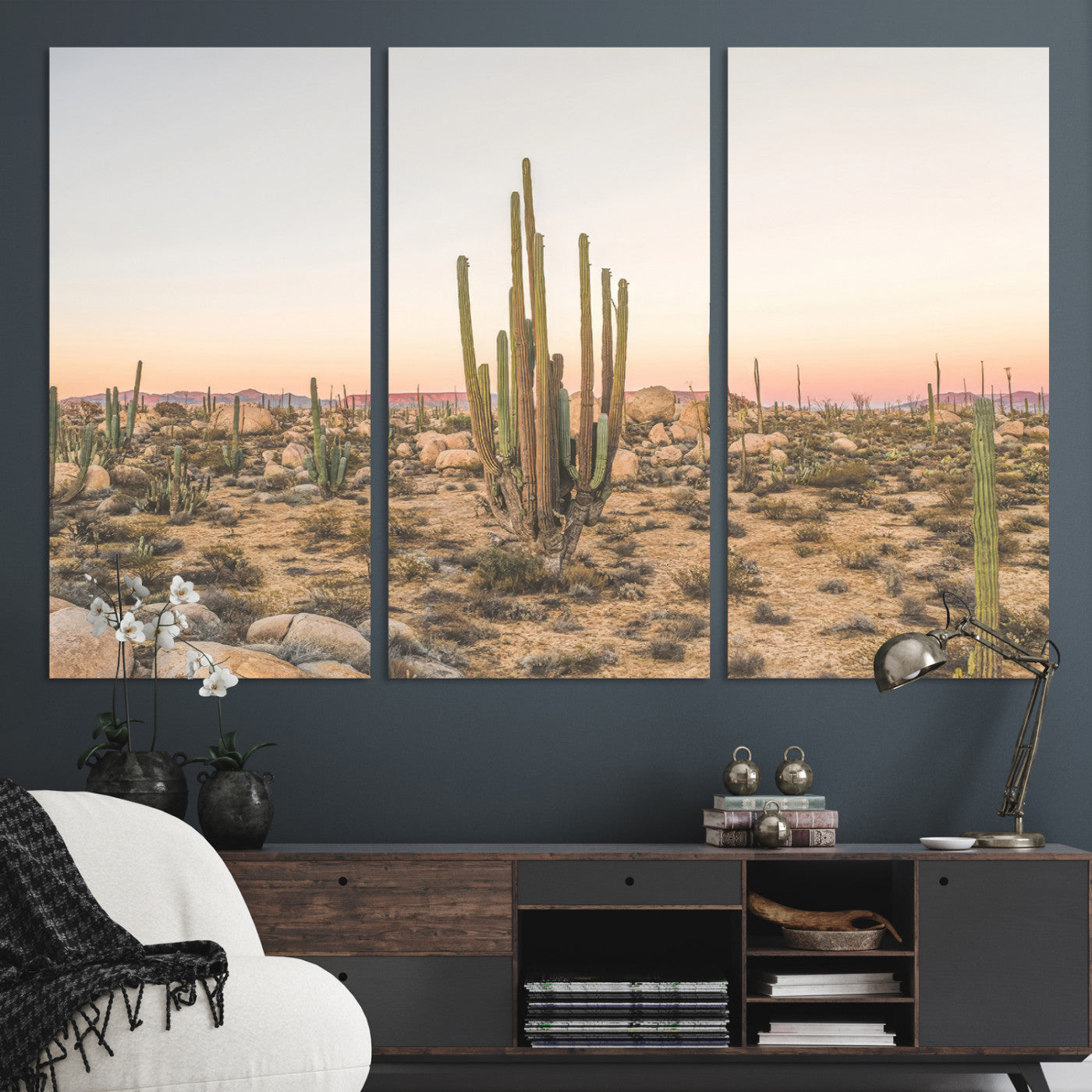 76234974-MGV-CV-36X24-Desert Cactus Wall Art Canvas Print, Framed Baja Desert Art Picture Print, Pastel Desert Perfect Southwestern Boho Decor Artwork
