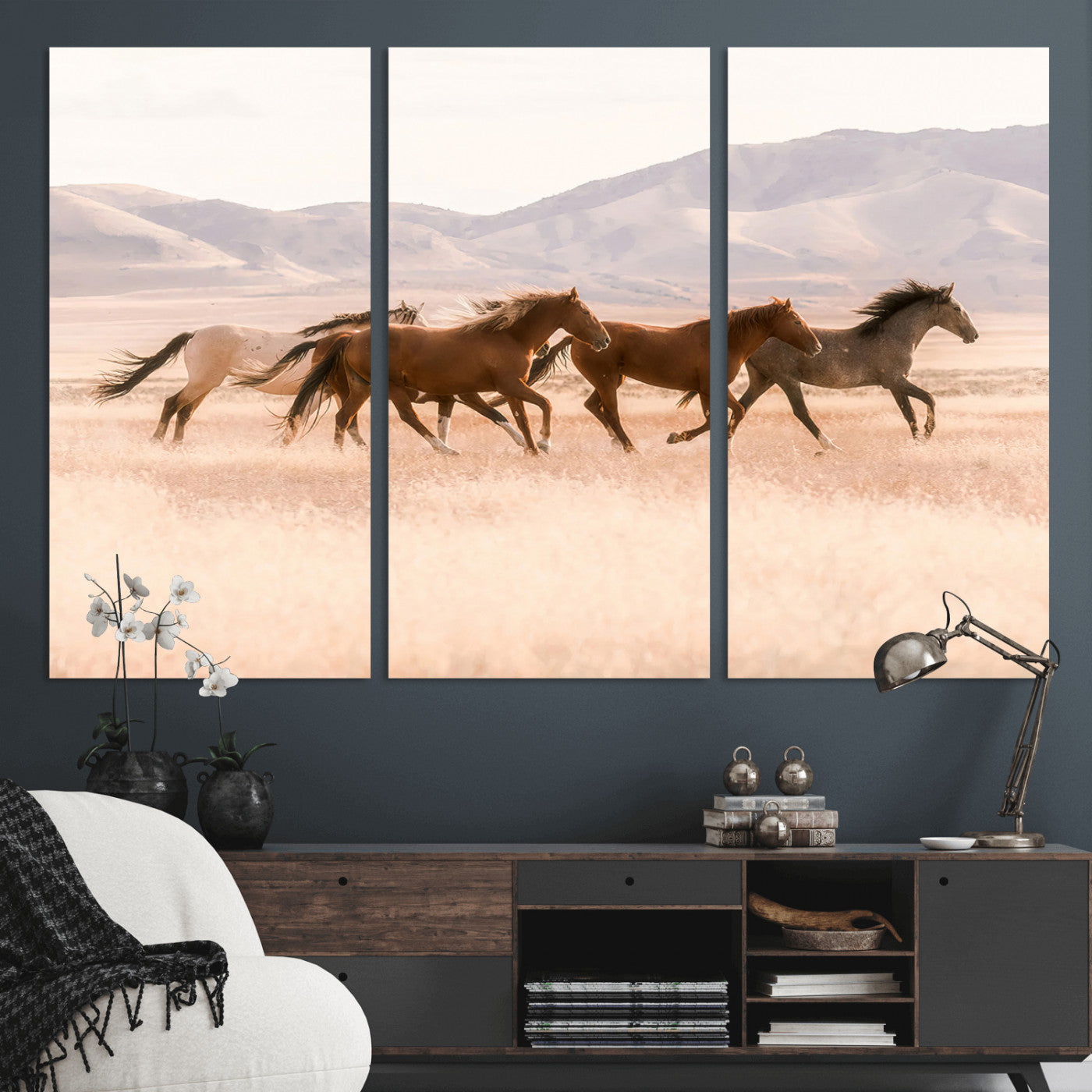 83644685-MGV-CV-36X24-Wild Horse Art Wall Art Canvas Print, Framed Rustic Western Art Picture Print, Desert Horse Scene Perfect Rustic Western Decor