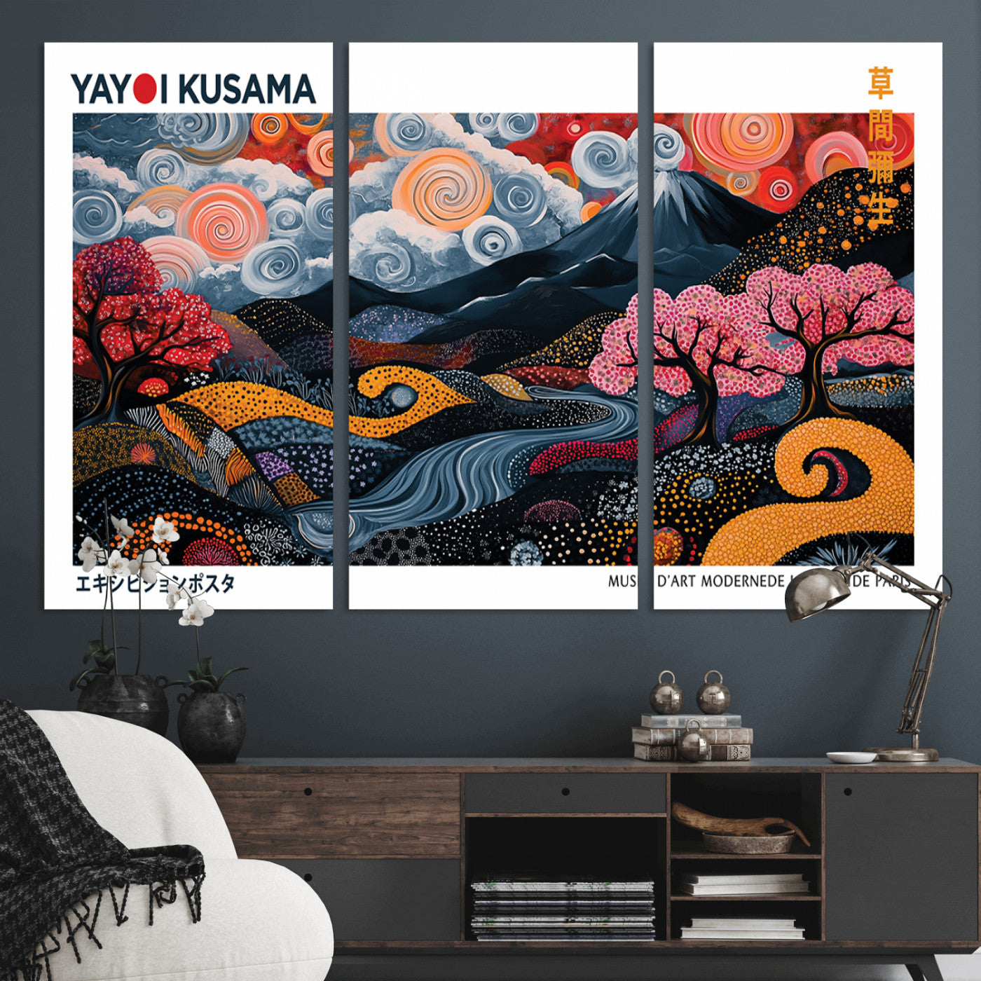 43879290-MGV-CV-36X24-Japanese Abstract Wall Art – Mount Fuji Cherry Blossom Canvas Print, Modern Asian Inspired Landscape Decor for Living Room,