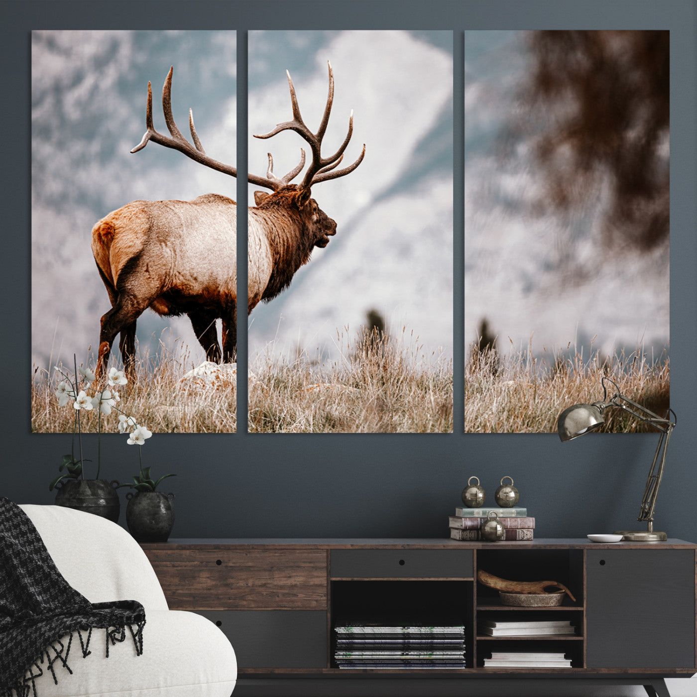 70489411-MGV-CV-36X24-Elk Photography Wall Art Canvas Print, Framed Mountain Wildlife Art Picture Print, Rustic Nature Decor Perfect Rustic Lodge Decor