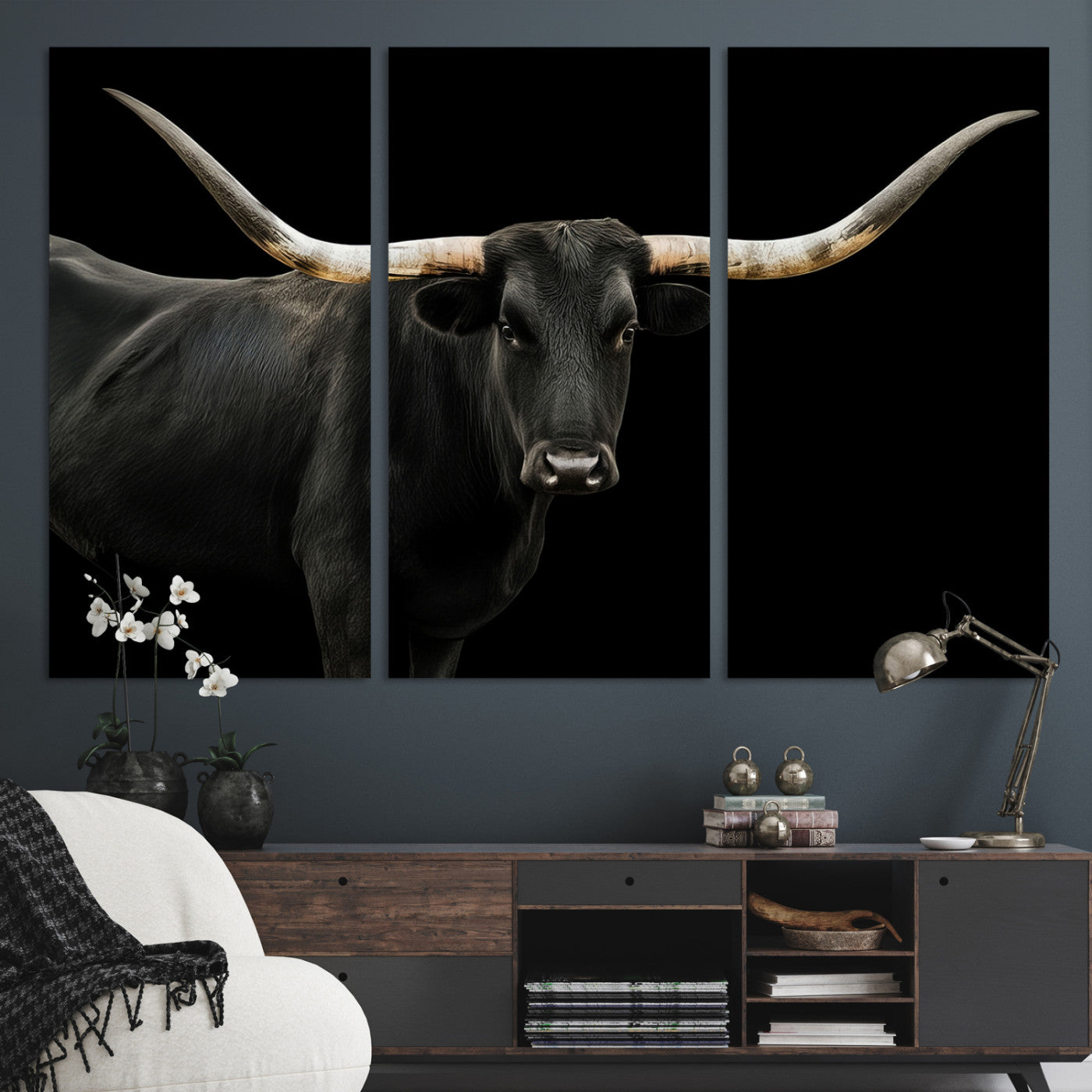 23572907-MGV-CV-36X24-Texas Longhorn Wall Art Canvas Print, Framed Rustic Western Decor Art Picture Print, Farmhouse Animal Perfect Modern Western