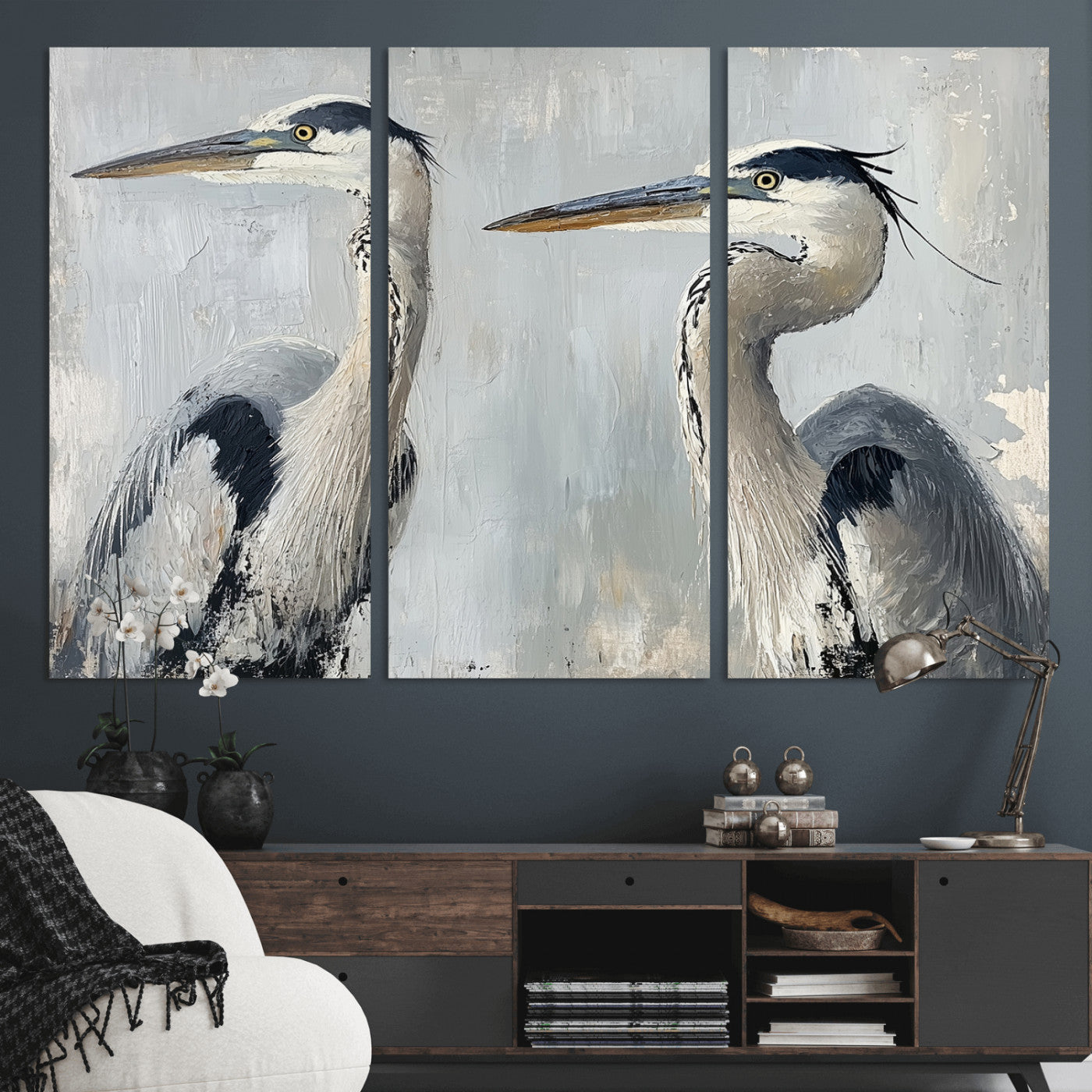 19427826-MGV-CV-48X32-3P-Bird Canvas Decor Wall Art Canvas Print, Framed Coastal Bird Pair Art Picture Print, Minimalist Wildlife Wall Perfect Coastal