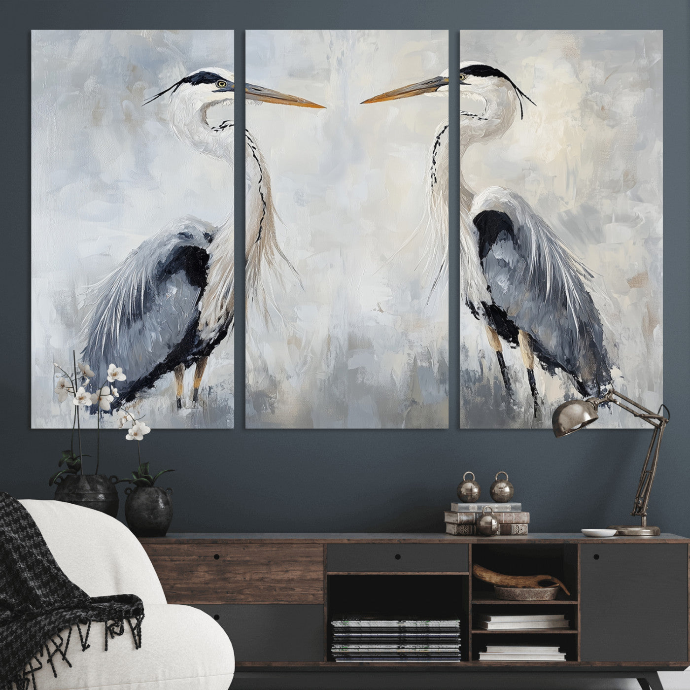 90806932-MGV-CV-36X24-Heron Wall Art Wall Art Canvas Print, Framed Bird Canvas Decor Art Picture Print, Nature Inspired Perfect Coastal Minimalist Decor