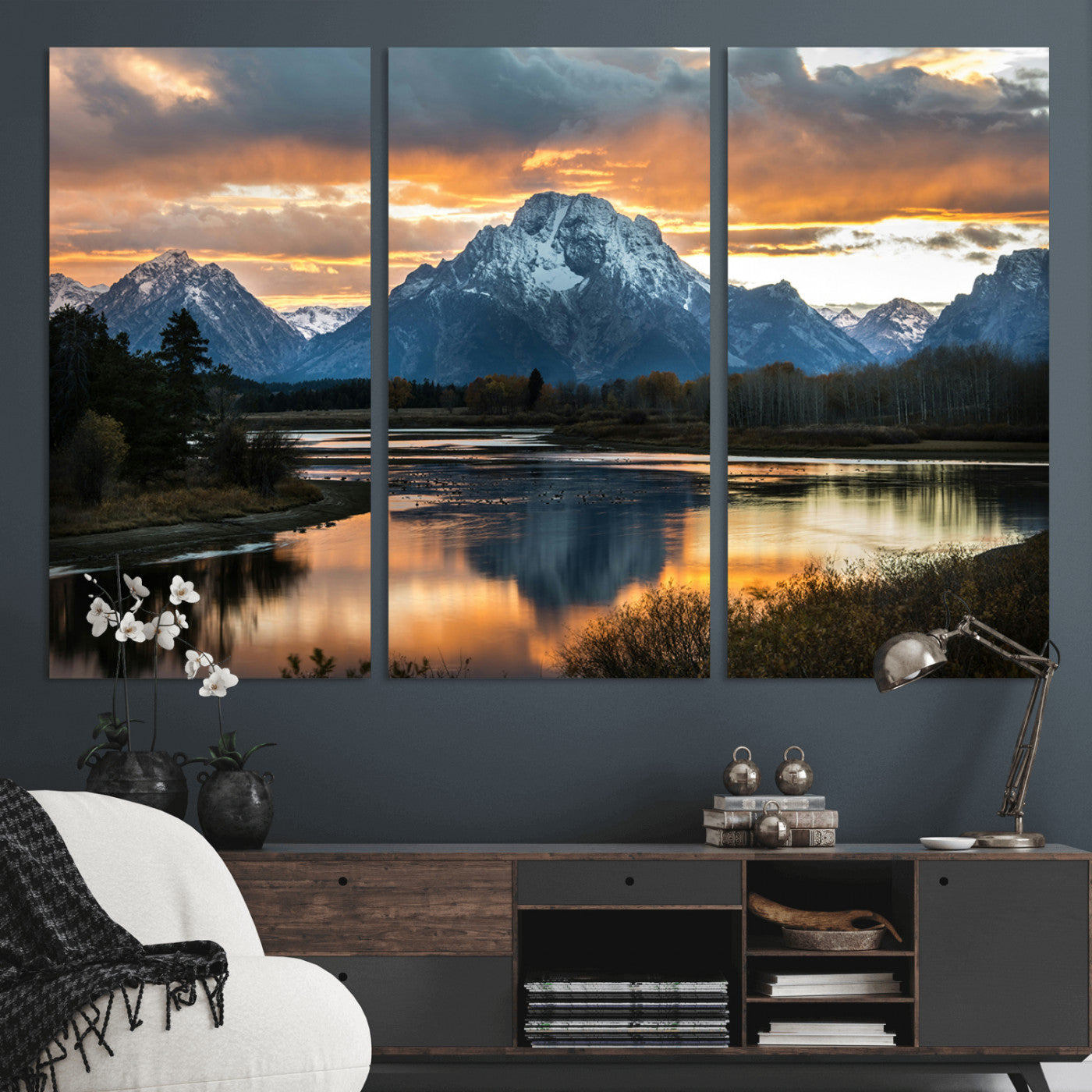 14130176-MGV-CV-36X24-Mountain Sunset Wall Art Canvas Print, Framed Alpine Wilderness Art Picture Print, Golden Hour Perfect Rustic Wilderness Decor