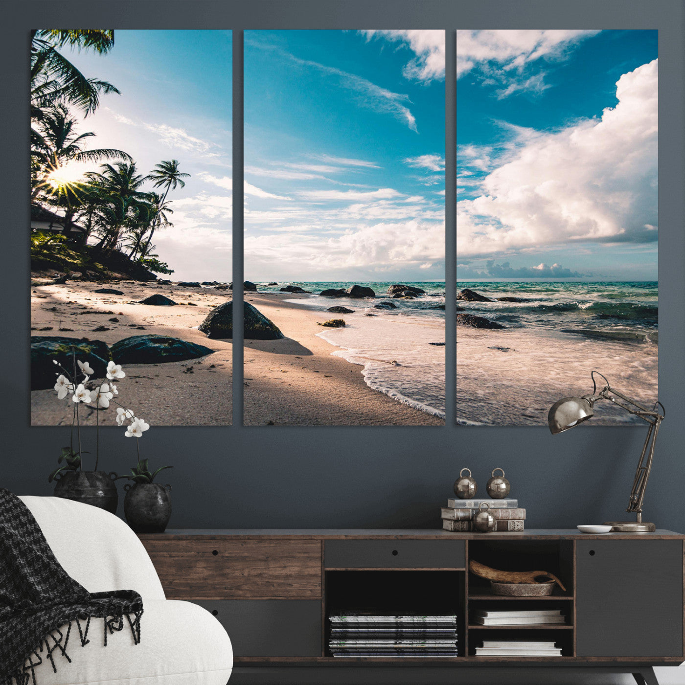 95301406-MGV-CV-36X24-Tropical Beach Wall Art Canvas Print, Framed Ocean Waves Art Picture Print, Relazxing Seascape Perfect Tropical Coastal Decor