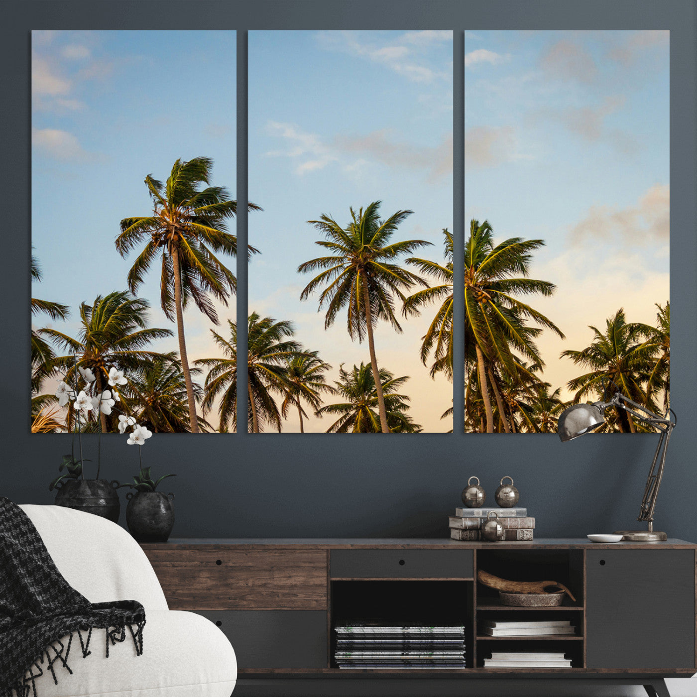 99033771-MGV-CV-36X24-Palm Trees Wall Art Canvas Print, Framed Tropical Vibes Art Picture Print, Coastal Sunset Perfect Coastal Boho Decor Artwork