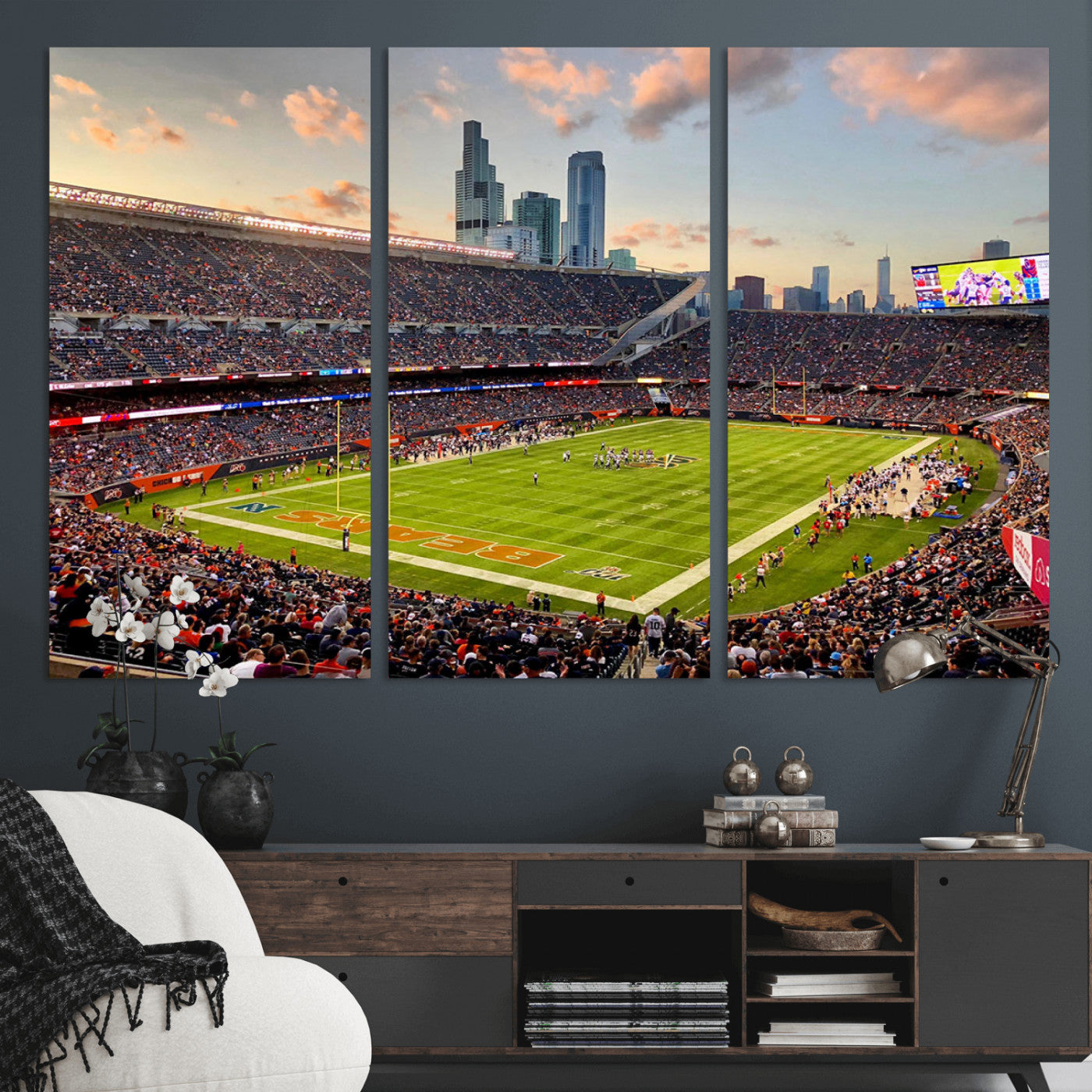 55377093-MGV-CV-36X24-Soldier Field Wall Art – Panoramic Chicago Bears Football Stadium Canvas Print, Game Day Sports Decor for Man Cave, Bar, Office,