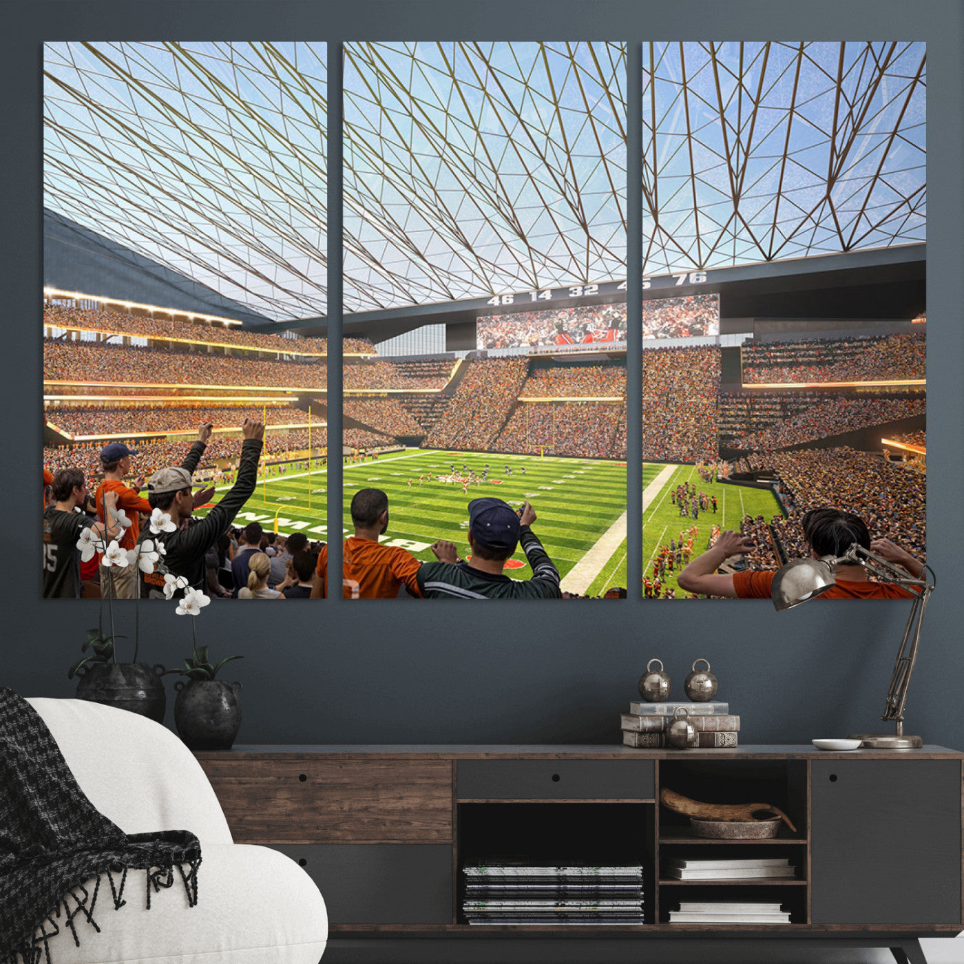 81960112-MGV-CV-36X24-Futuristic Football Stadium Wall Art – Modern Dome Arena Canvas Print, Chicago Bears Concept Design Sports Decor for Man Cave or