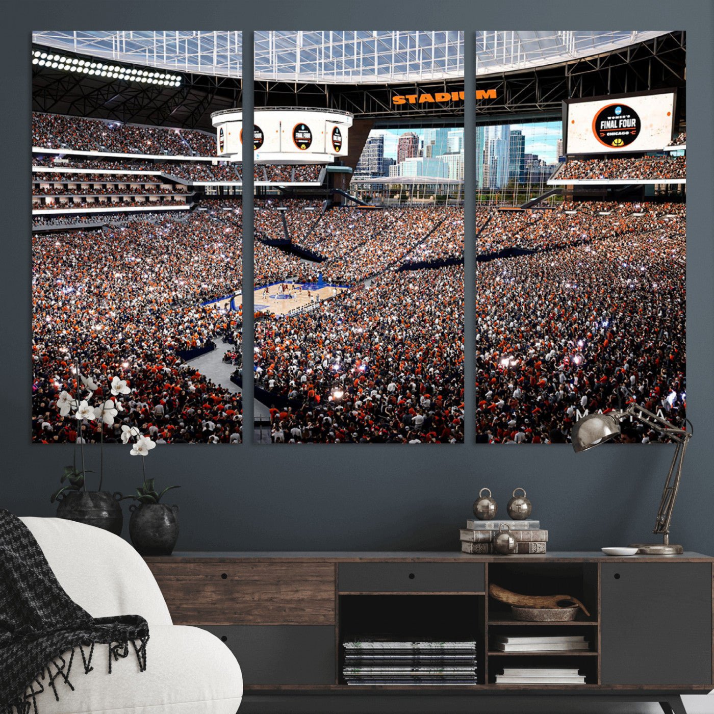 38616413-MGV-CV-36X24-Chicago Dome Stadium Wall Art – Futuristic Basketball Final Four Arena Canvas Print, Modern Sports Fan Decor for Man Cave or