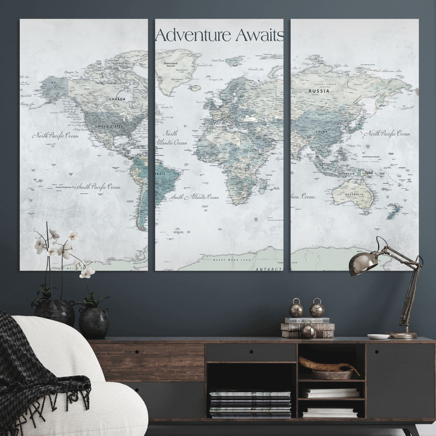 TEST111-MGV-CV-36X24-Personalized Adventure Awaits Push Pin World Map – Custom Framed Travel Tracker Canvas Wall Art for Home, Office
