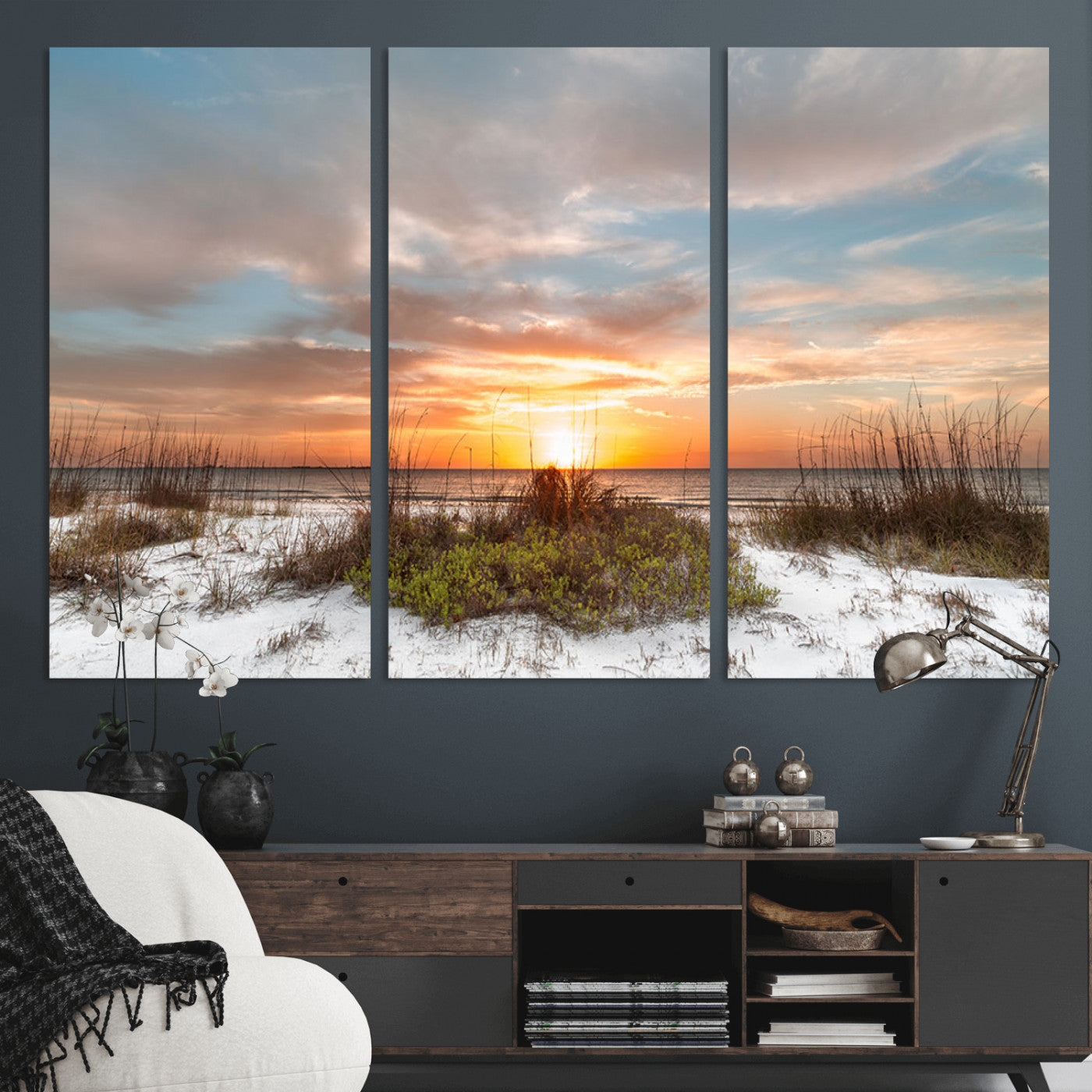 58266230-MGV-CV-36X24-Sunset Beach Canvas Wall Art – Coastal Ocean Landscape Print, Seaside Nature Art for Coastal Chic Decor, Living Room, Bedroom,
