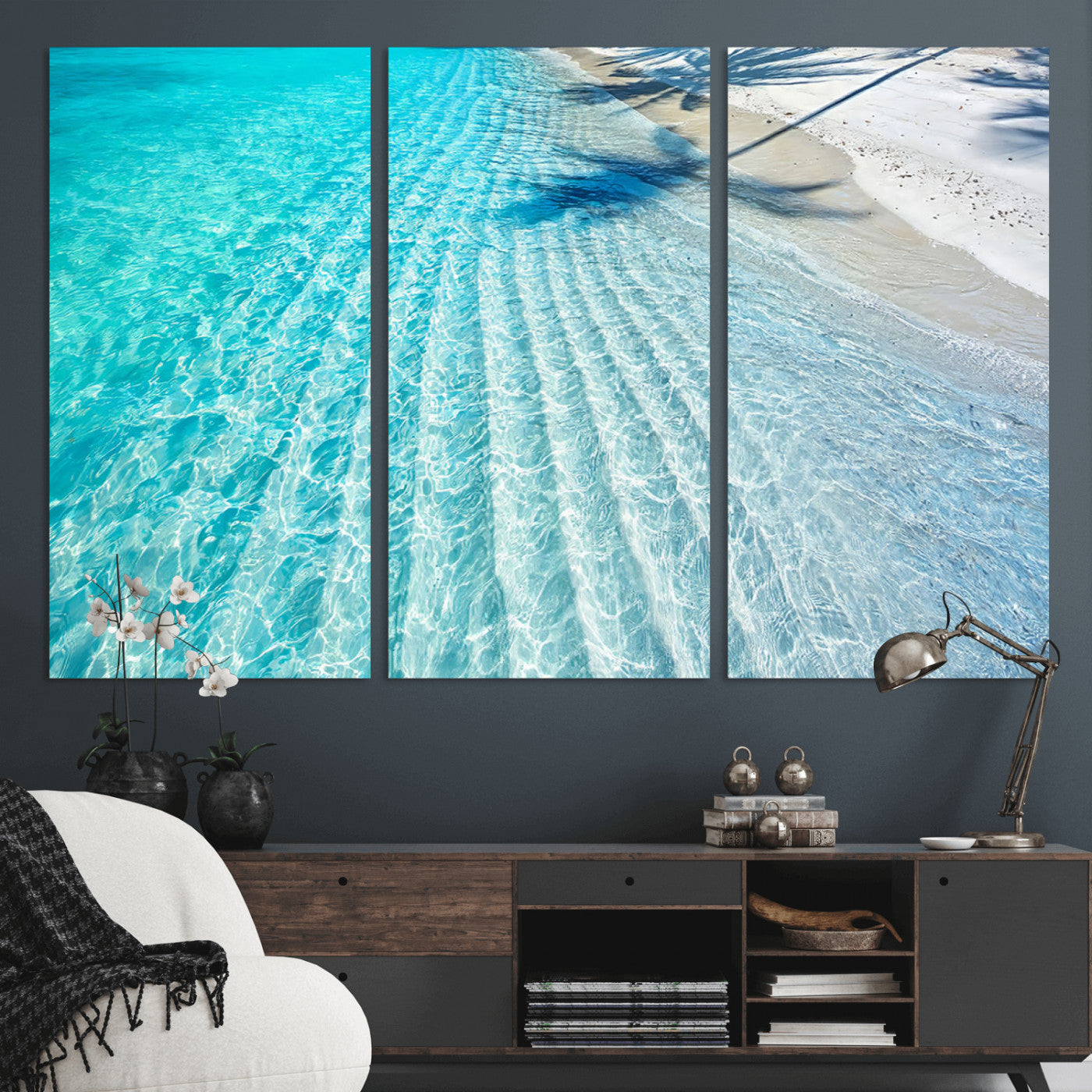 68127042-MGV-CV-36X24-Beach Wall Art – Tropical Ocean Canvas Print, Clear Water and White Sand Photography Decor for Bedroom, Living Room, Office,