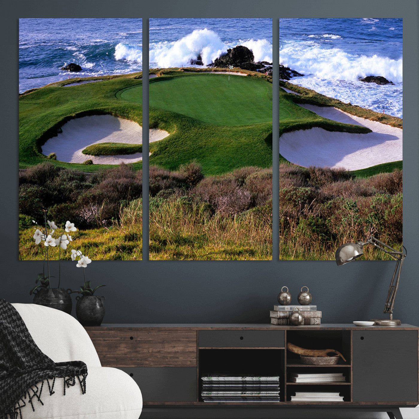 22776914-MGV-CV-36X24-Golf Course Wall Art – Oceanfront Green Canvas Print, Coastal Pebble Beach Photography Sports Decor for Living Room, Office, Man