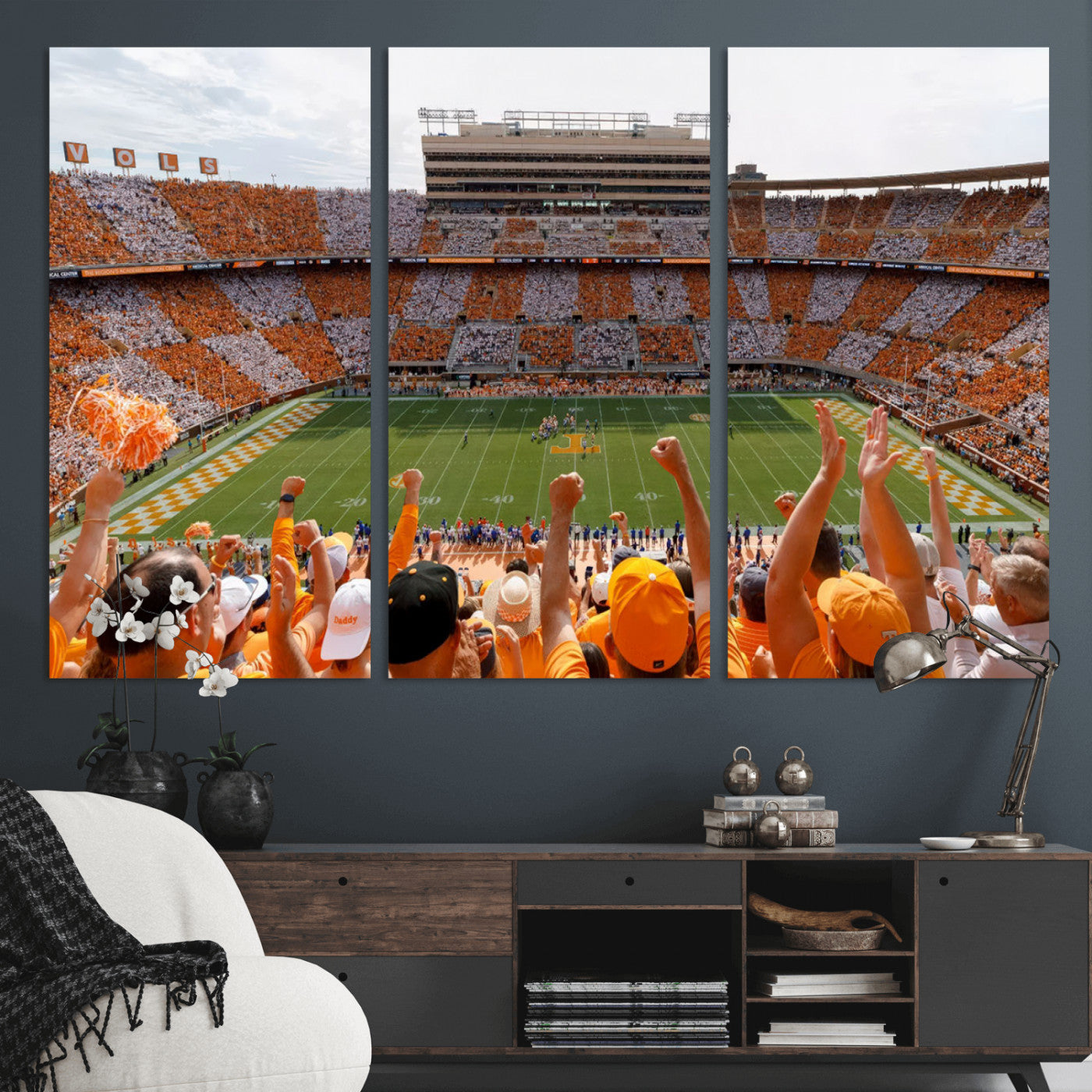 76011417-MGV-CV-36X24-Neyland Stadium Wall Art – Panoramic Tennessee Volunteers Checkerboard Crowd Canvas Print, Day Game Football Celebration Sports