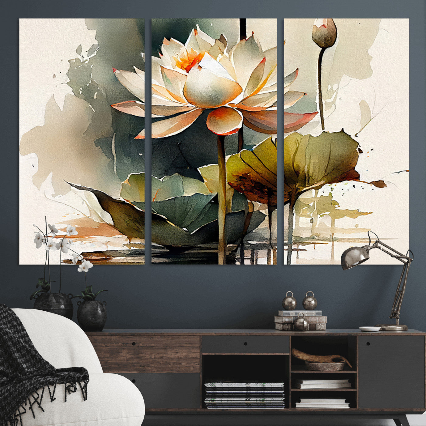 46359-MGV-CV-36X24-Lotus Blossom Wall Art Canvas Print, Framed Water Lily Art Picture Print, Zen Flower Perfect Zen Botanical Decor Artwork