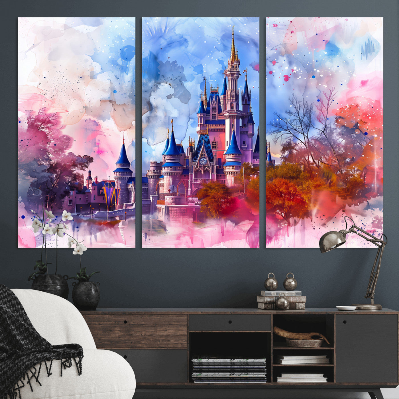 15129-MGV-CV-36X24-Disney Castle Wall Art Canvas Print, Framed Cinderella Palace Art Picture Print, Fantasy Kingdom Perfect Whimsical Fairytale Decor