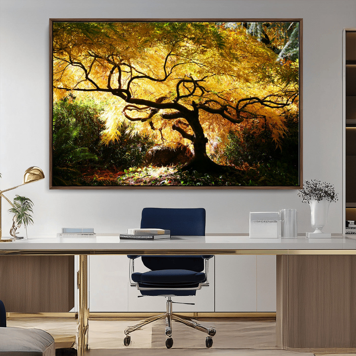 19067-MGV-CV-36X24-Golden Canopy Wall Art – Panoramic Autumn Tree Canvas Print, Warm Seasonal Decor for Living Room, Office or Garden Space