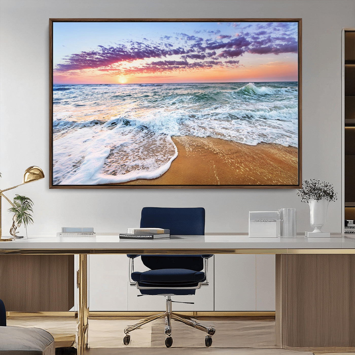 44120-MGV-CV-36X24-Ocean Sunset Wall Art – Beach Landscape Canvas Print, Serene Coastal Decor for Living Room, Office or Bedroom