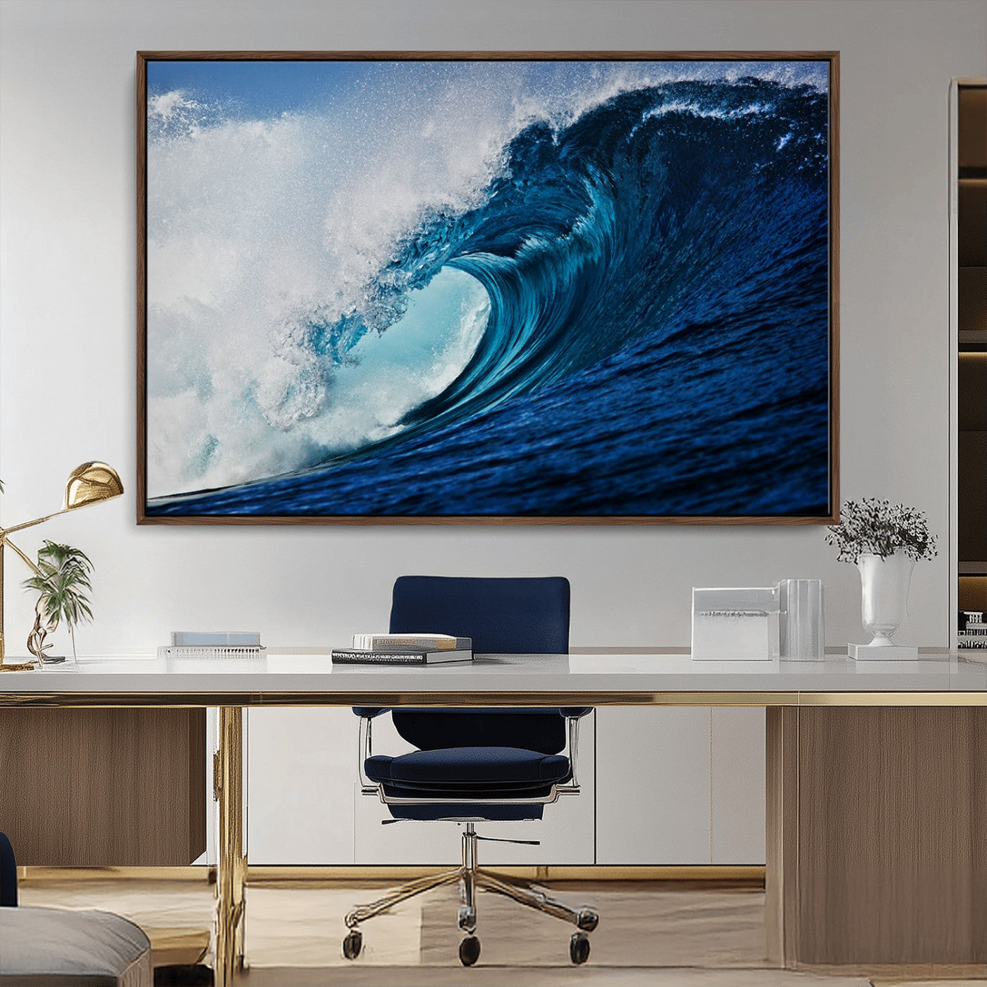 89502-MGV-CV-36X24-Powerful Ocean Wave Wall Art – Panoramic Blue Sea Wave Canvas Print, Coastal Surf Photography Artwork for Living Room, Bedroom, or